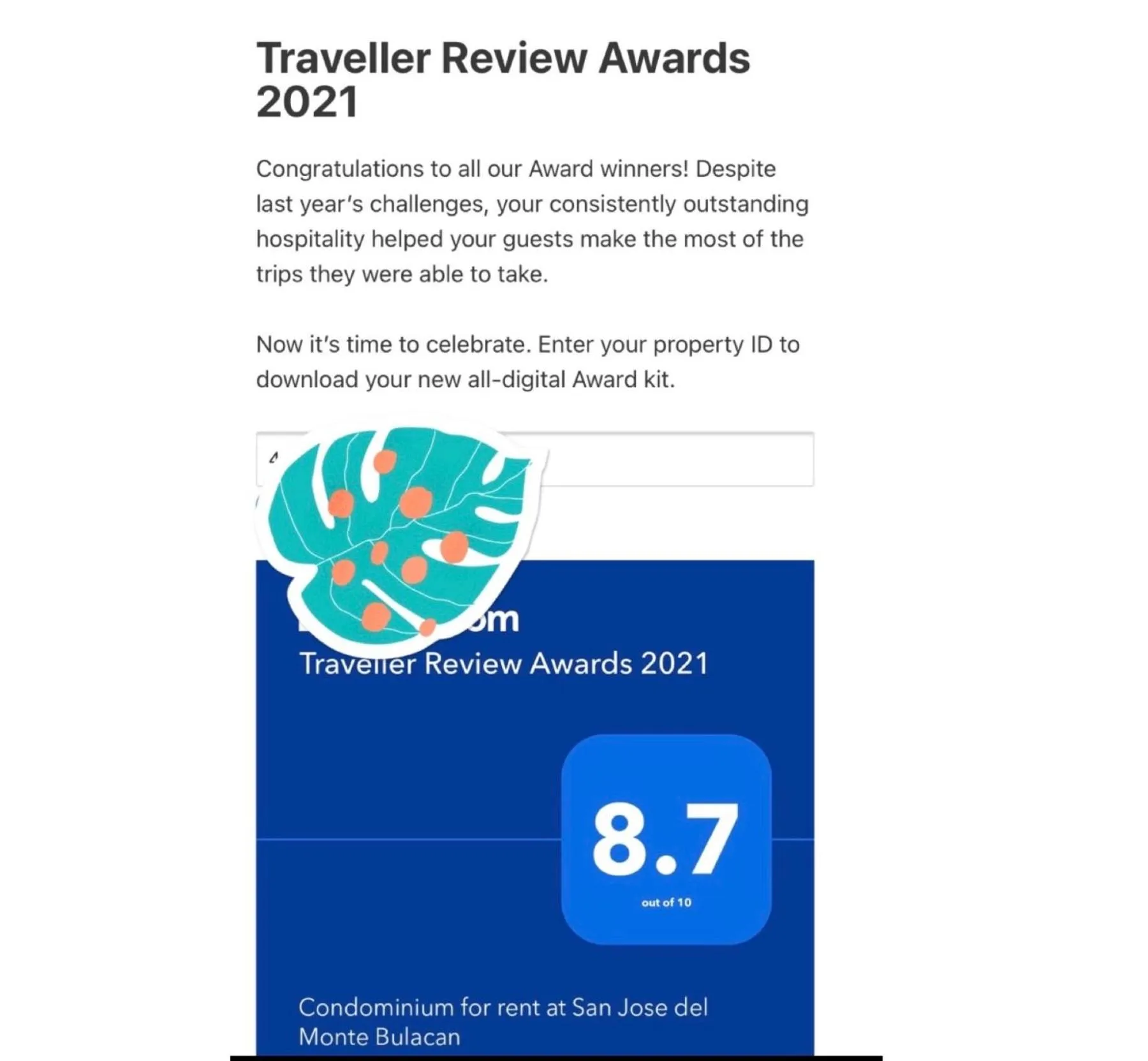 Certificate/Award in Staycation condo with pool near SM Tungko, Bulacan