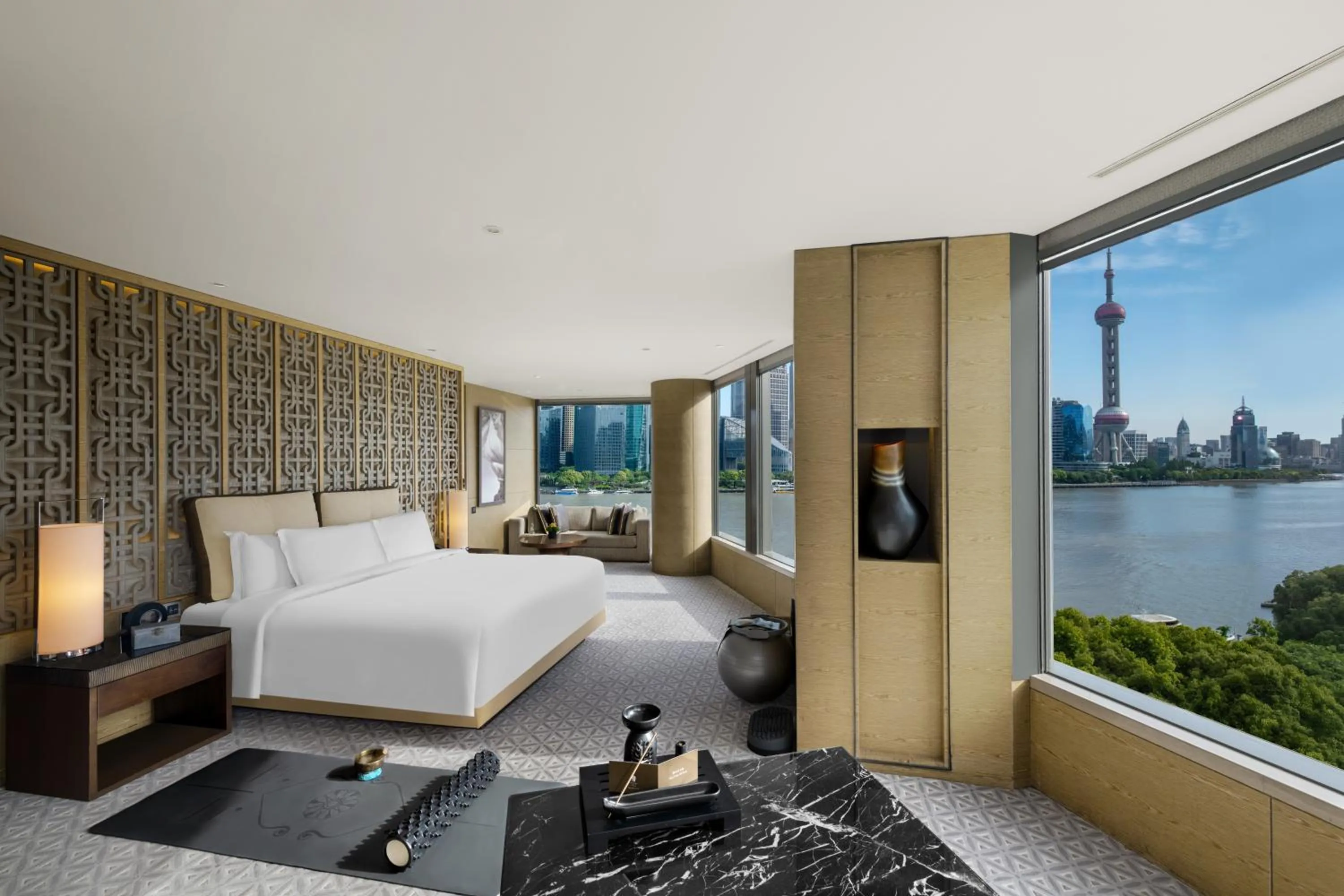 View (from property/room), Bed in Banyantree Shanghai On the Bund - Tales rooftop bar boasts a jaw-dropping panoramic vista