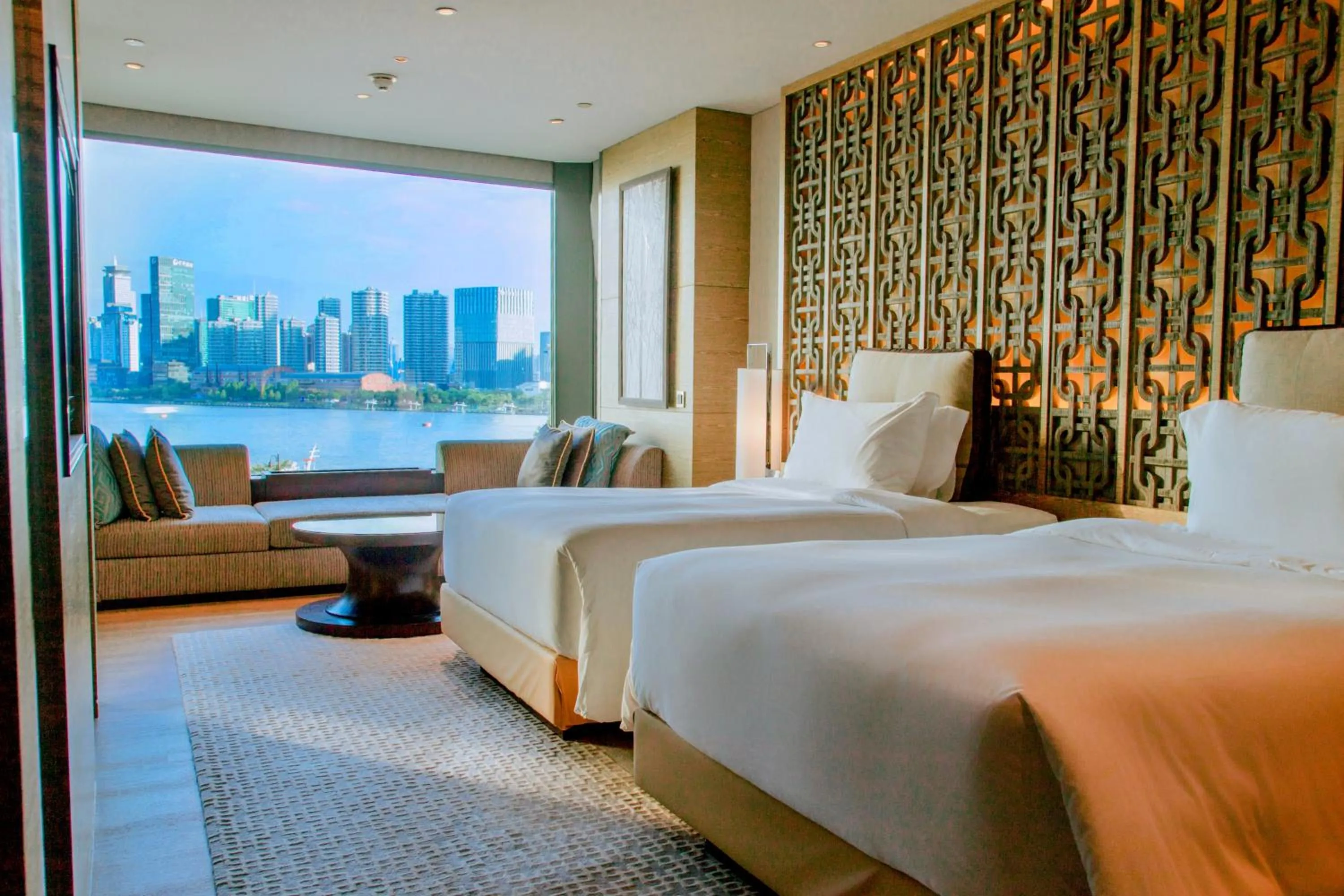 Bedroom, Bed in Banyantree Shanghai On the Bund - Tales rooftop bar boasts a jaw-dropping panoramic vista