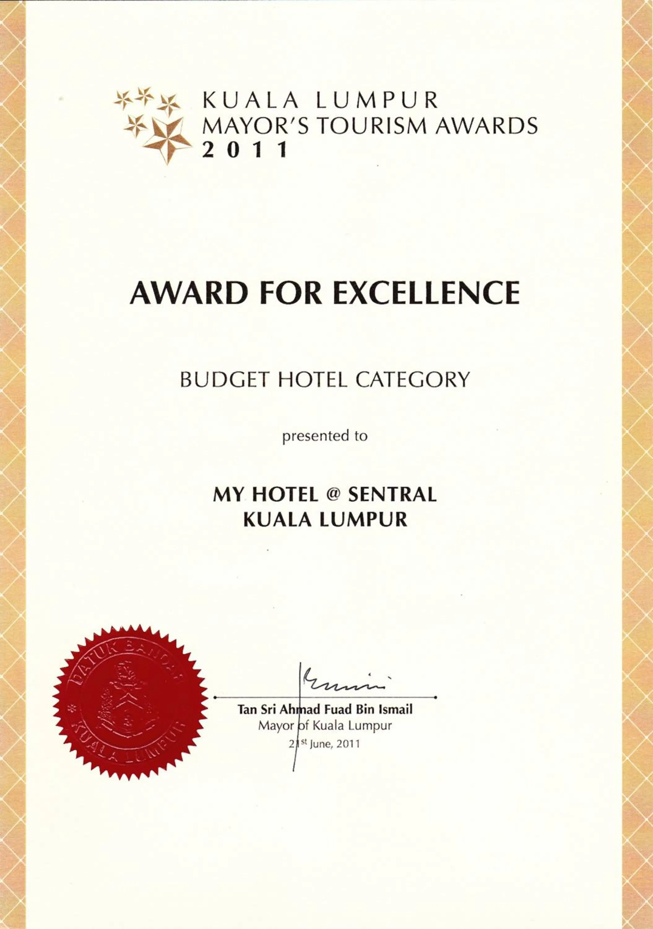 Certificate/Award in My Hotel @ Sentral