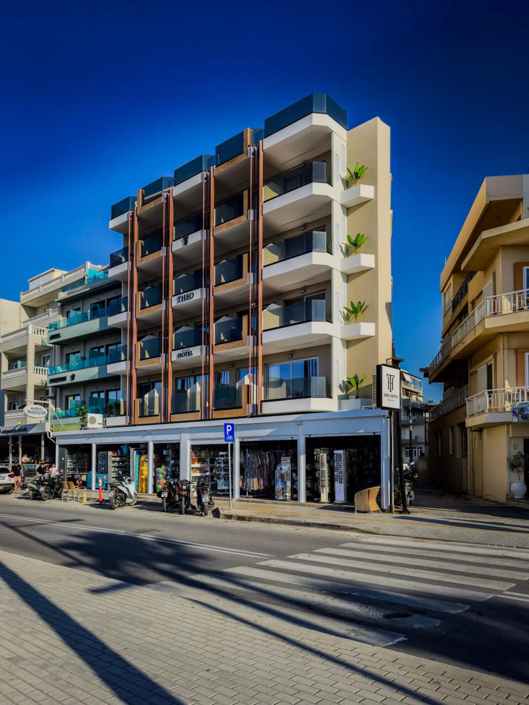 Property building in Theo Beach Hotel Apartments
