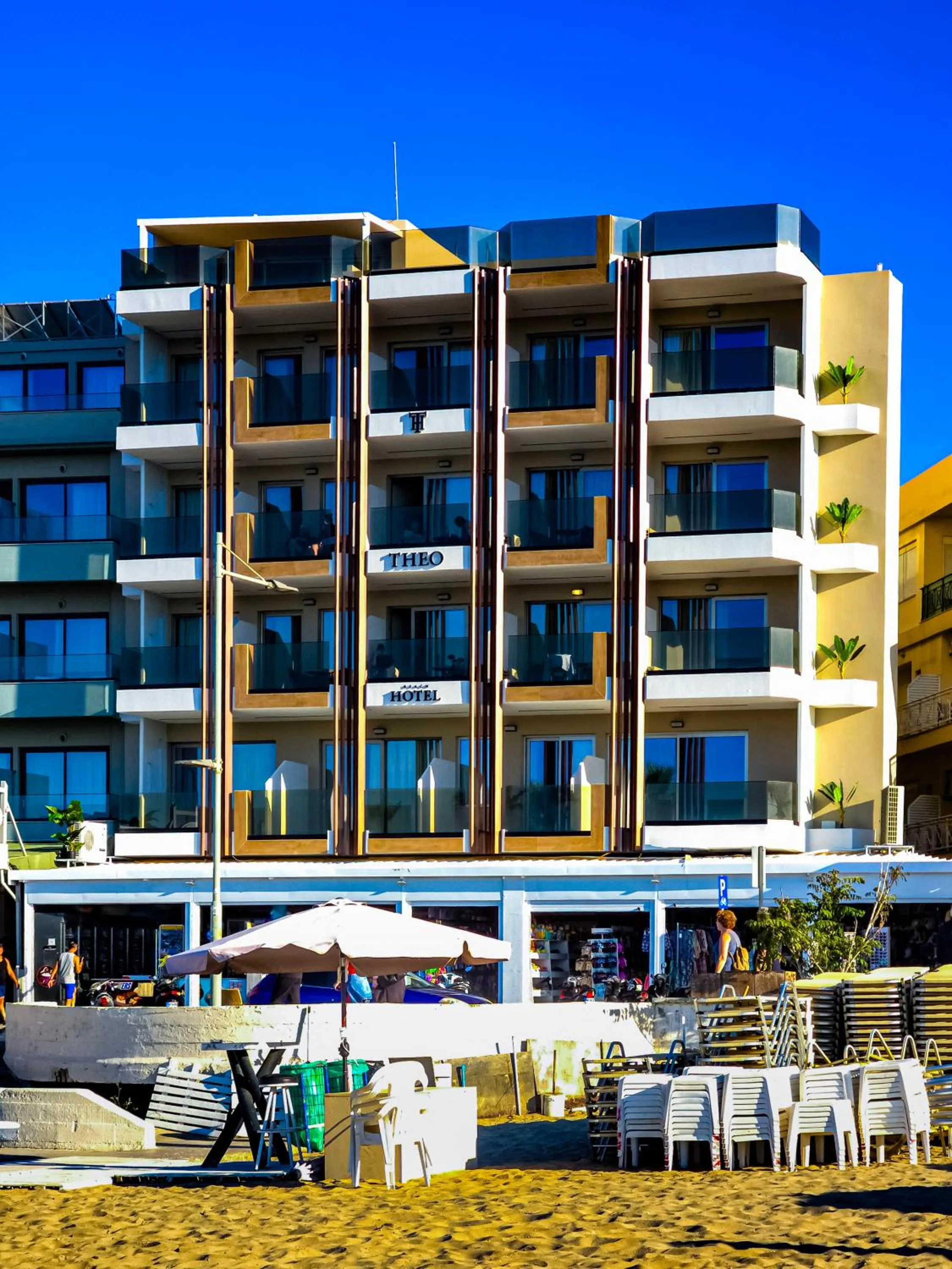 Property building in Theo Beach Hotel Apartments