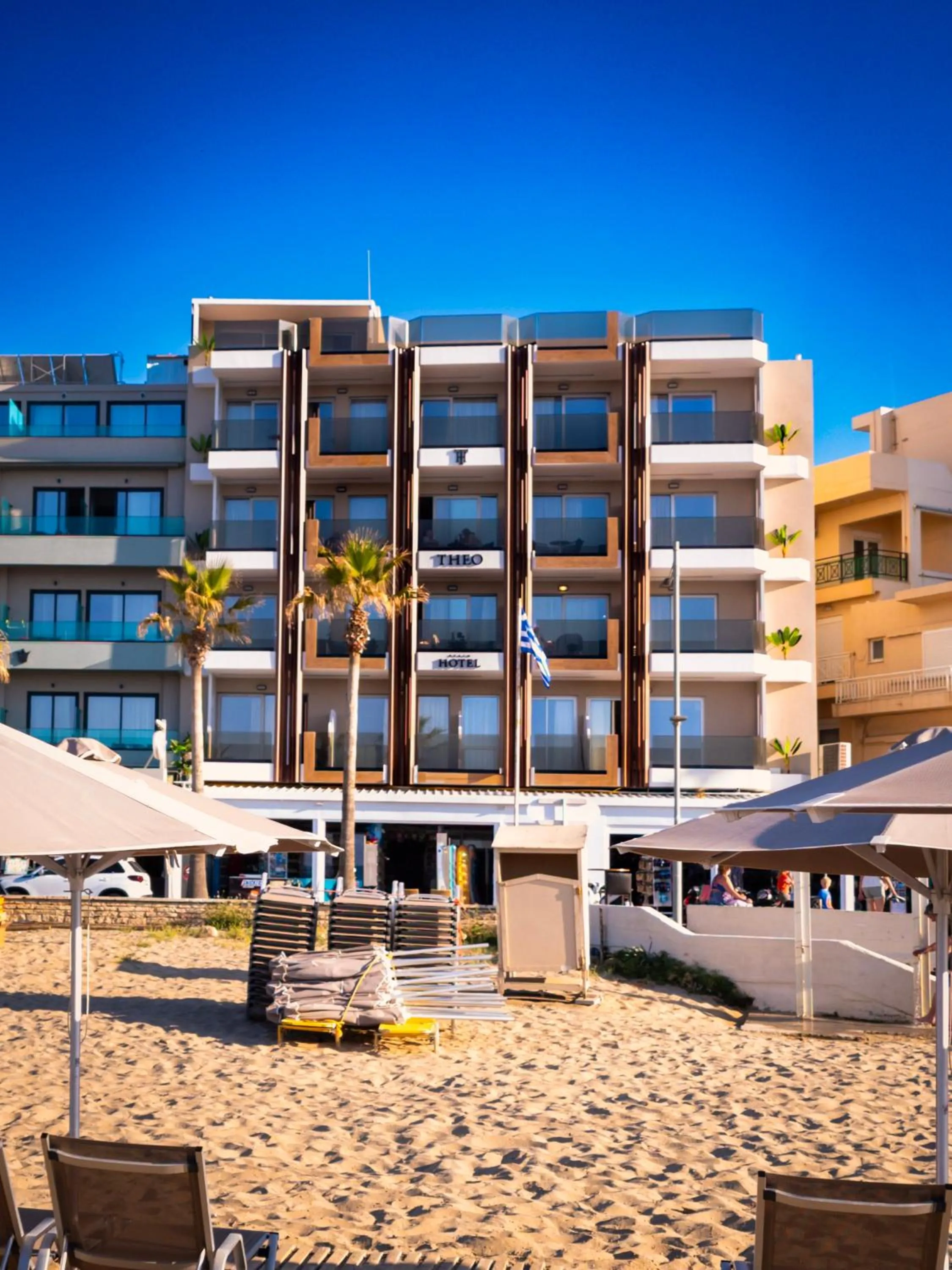 Property building in Theo Beach Hotel Apartments