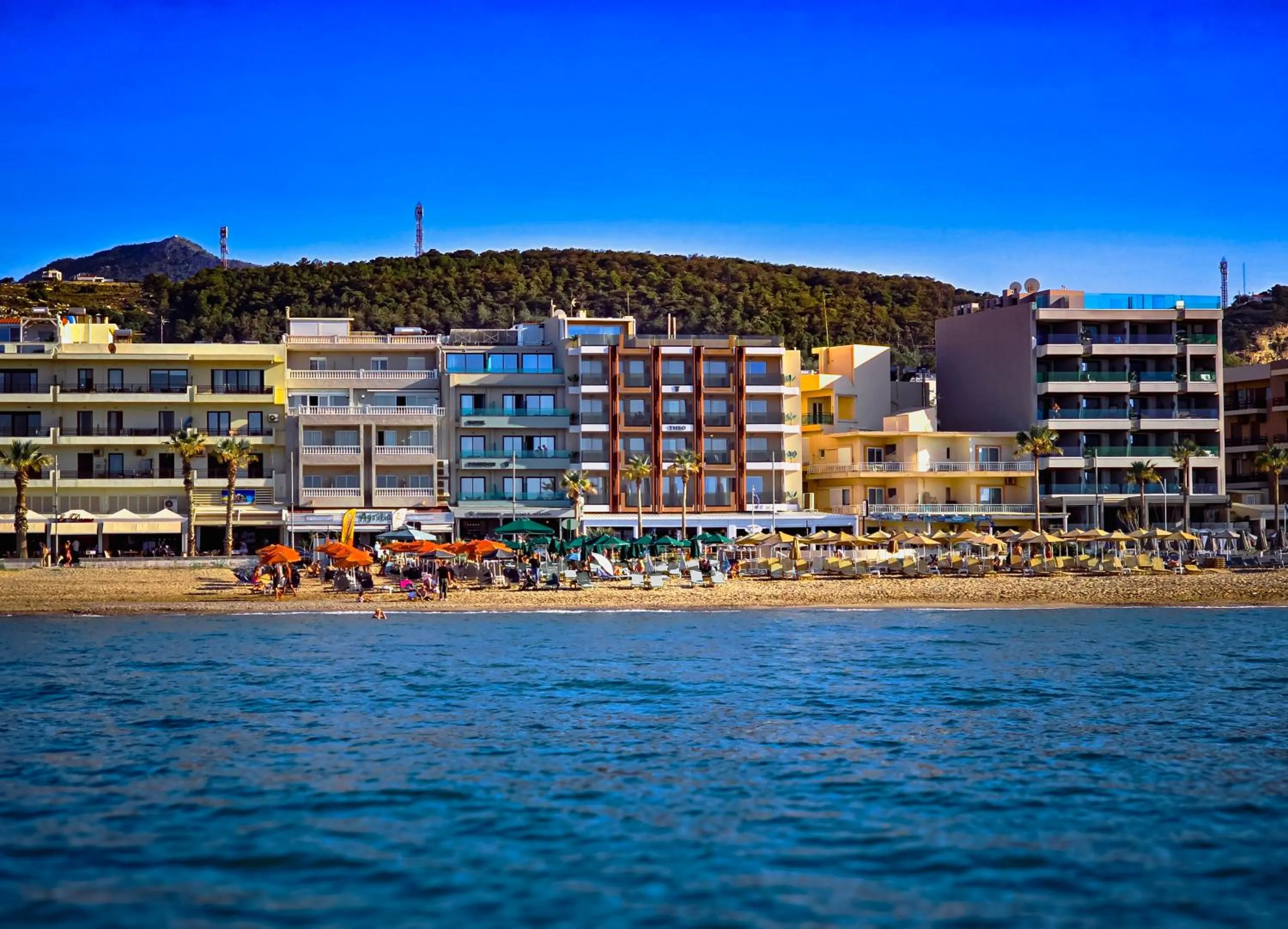 Property building in Theo Beach Hotel Apartments