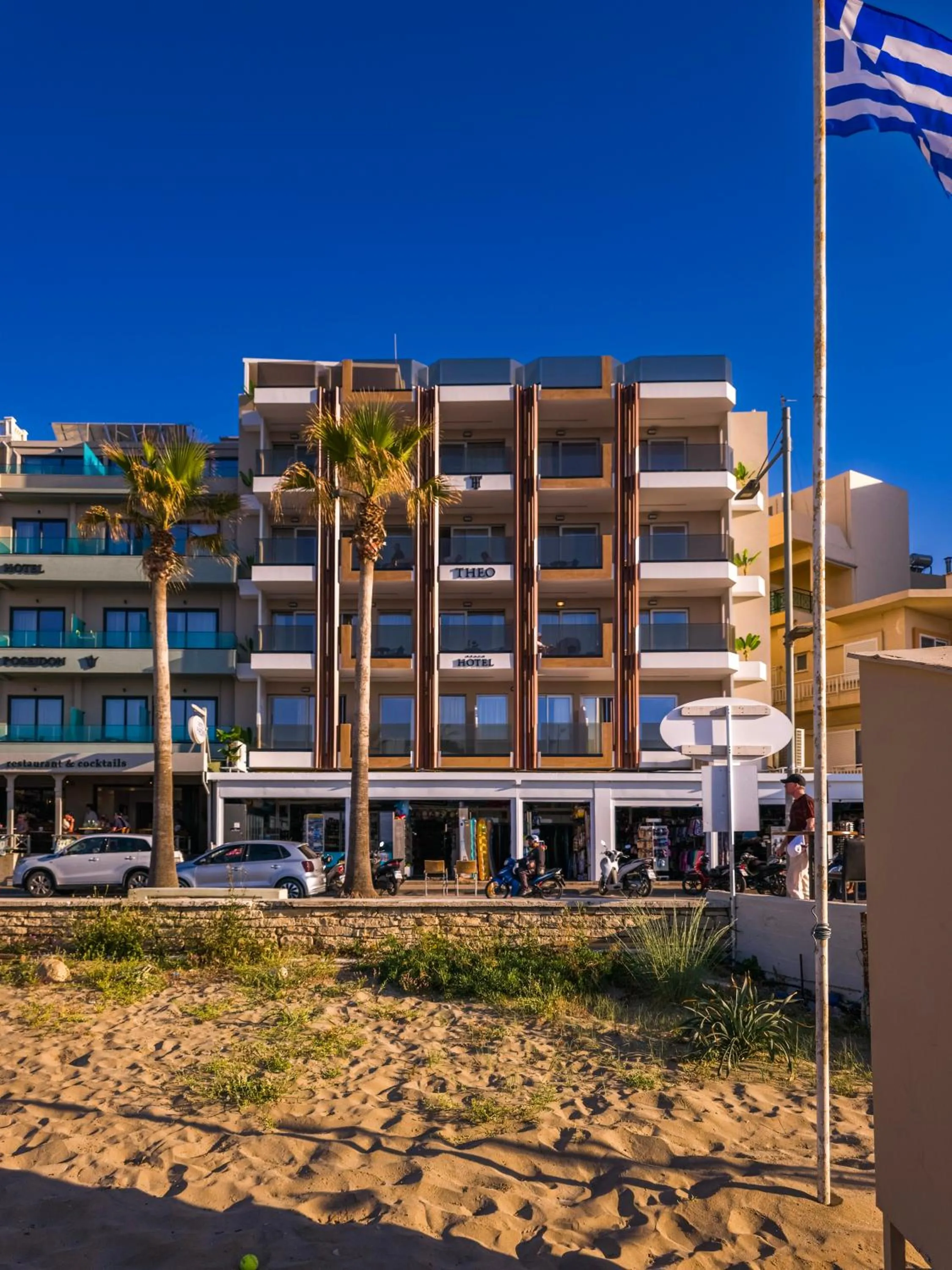 Property building in Theo Beach Hotel Apartments