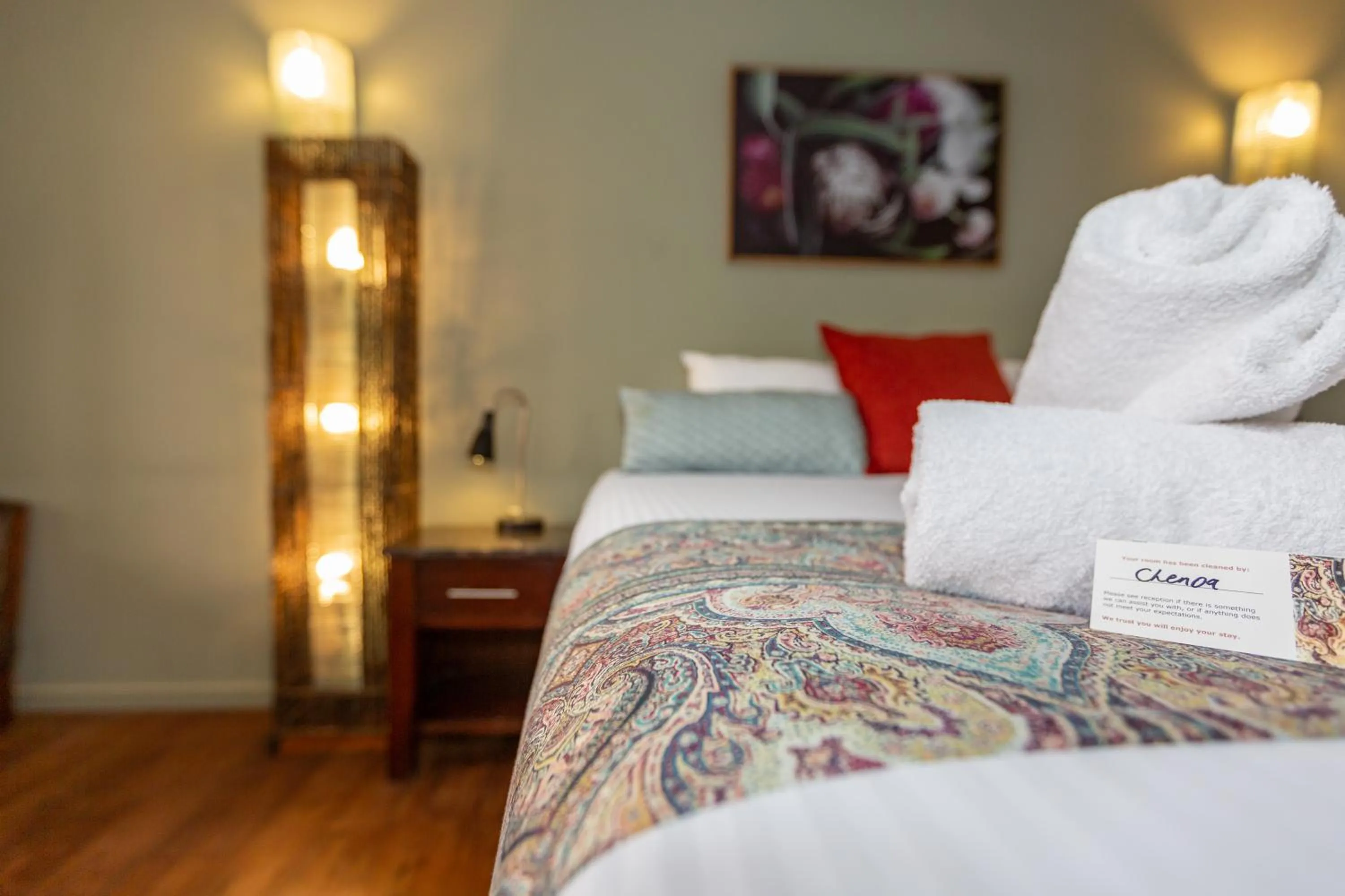 Bed in The Olive Tree Motel