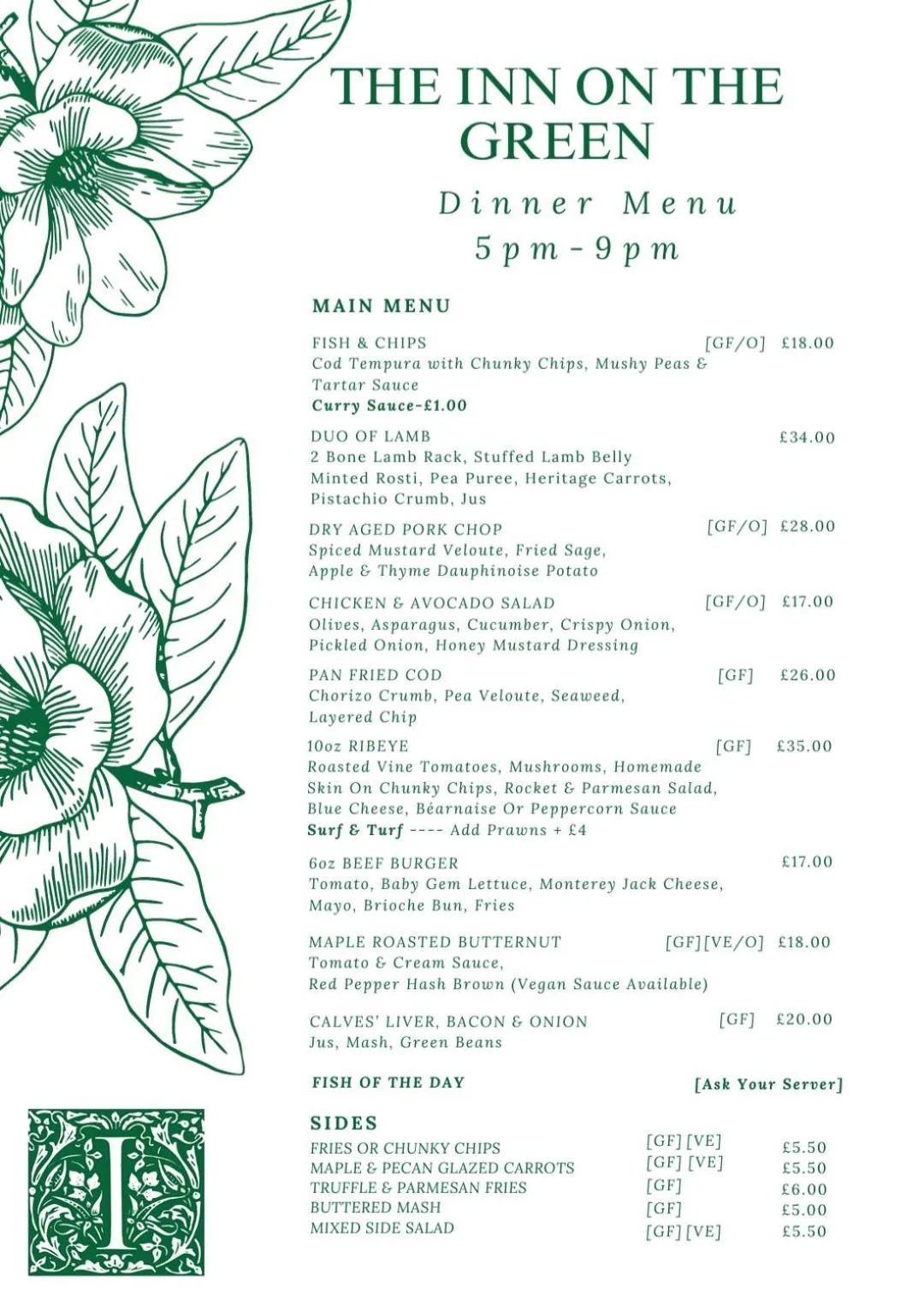 Food and drinks in The Inn On The Green