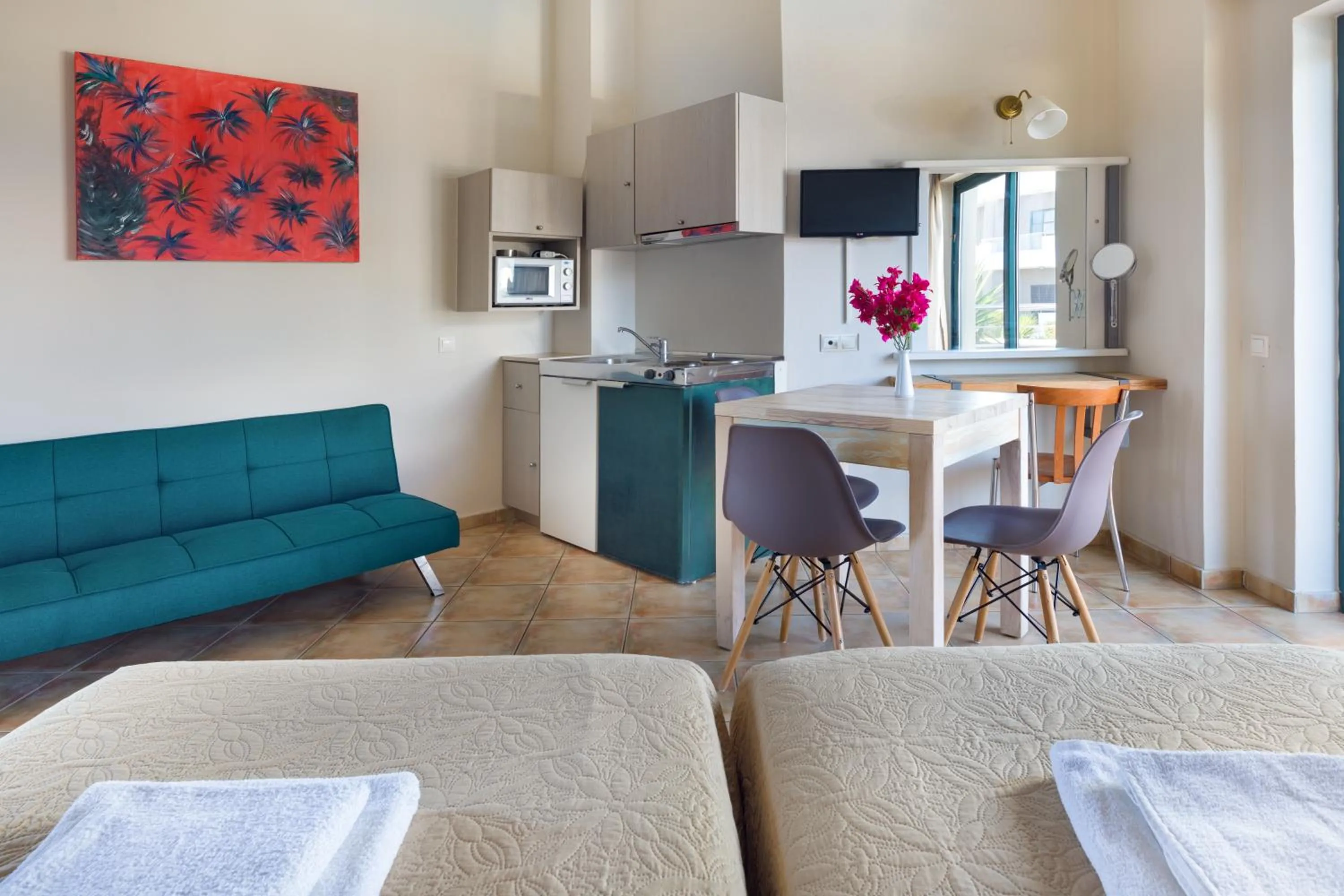 Kitchen or kitchenette in Nireas Hotel