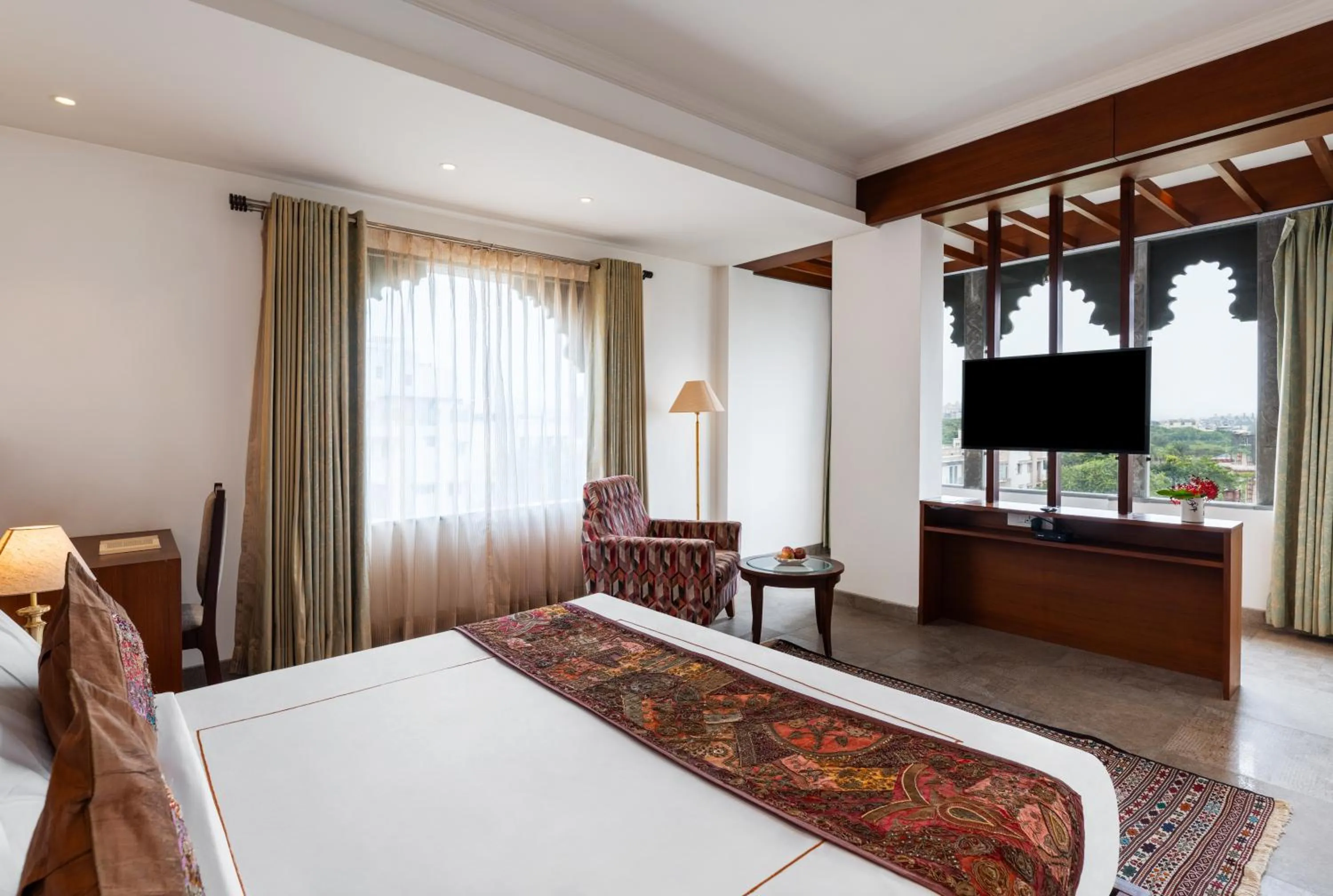 Bed in The Ramvilas - A Rooftop Pichola Lake View Hotel