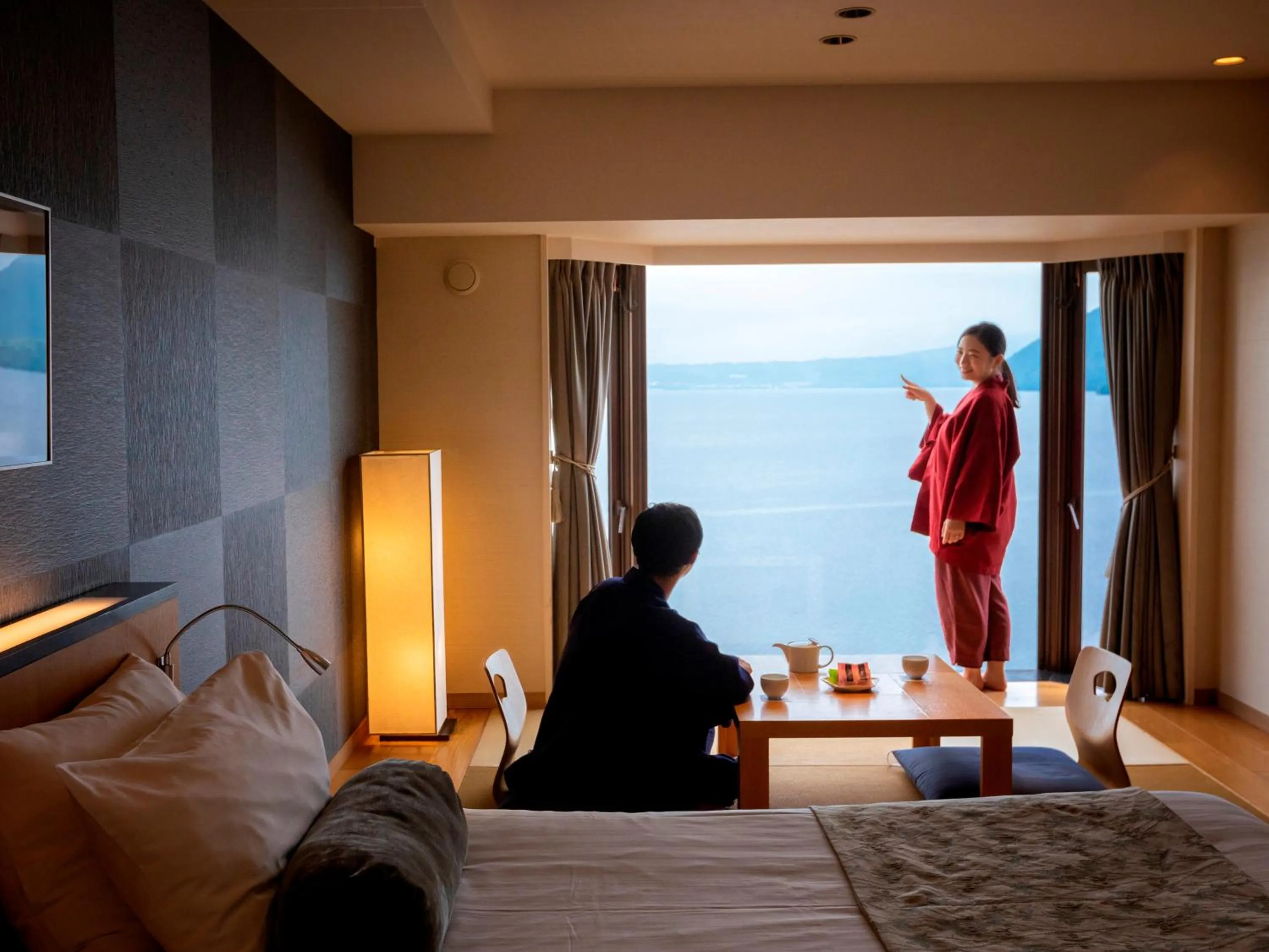 Natural landscape, Bed in The Lake View Toya Nonokaze Resort