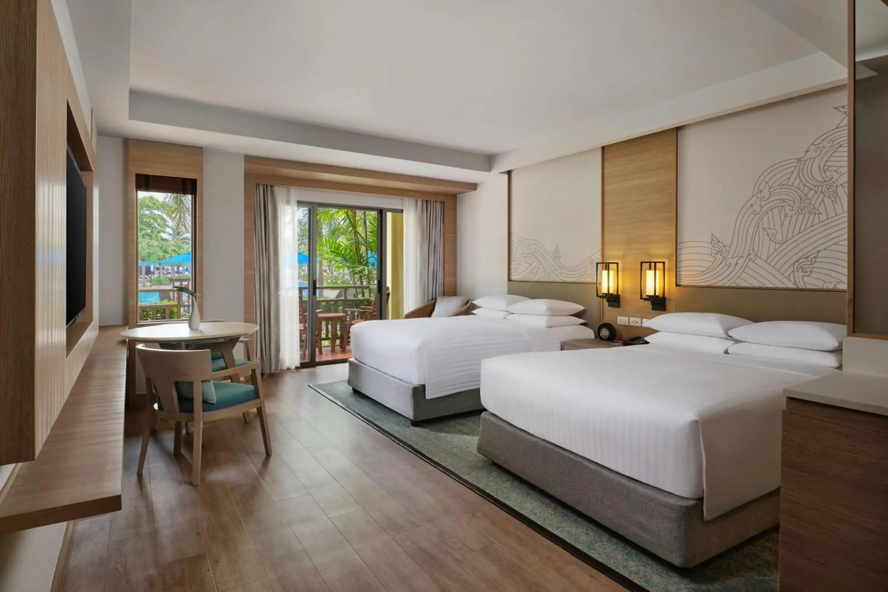 Larger Guest room, 2 Doubles, Pool view, Terrace in Phuket Marriott Resort & Spa, Merlin Beach Larger Guest room, 2 Doubles, Pool view, Terrace in Phuket Marriott Resort & Spa, Merlin Beach