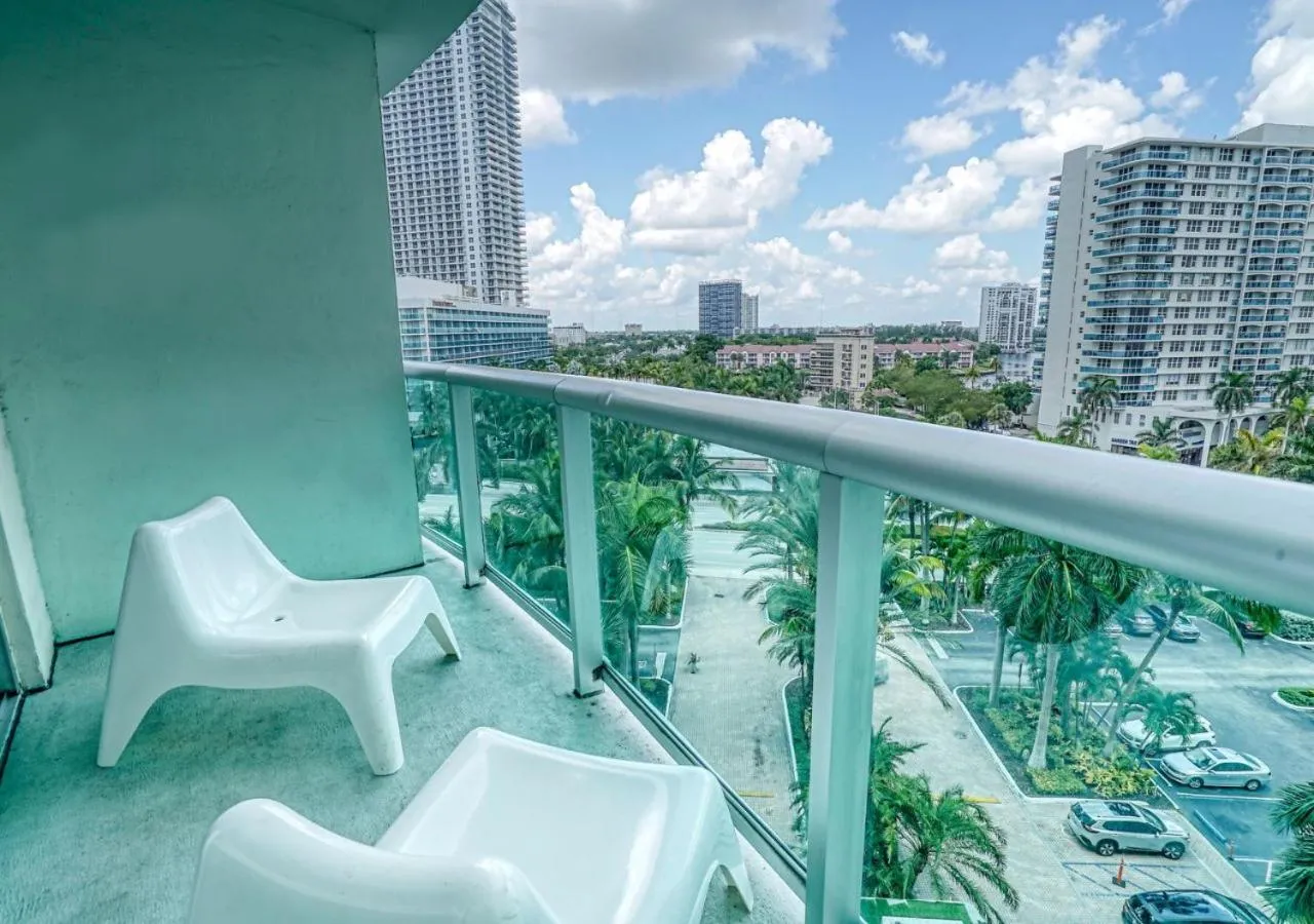 Balcony/Terrace in Miami Hallandale Condo, Partial Ocean View Direct Beach and Pool Access Miami Hollywood Beach