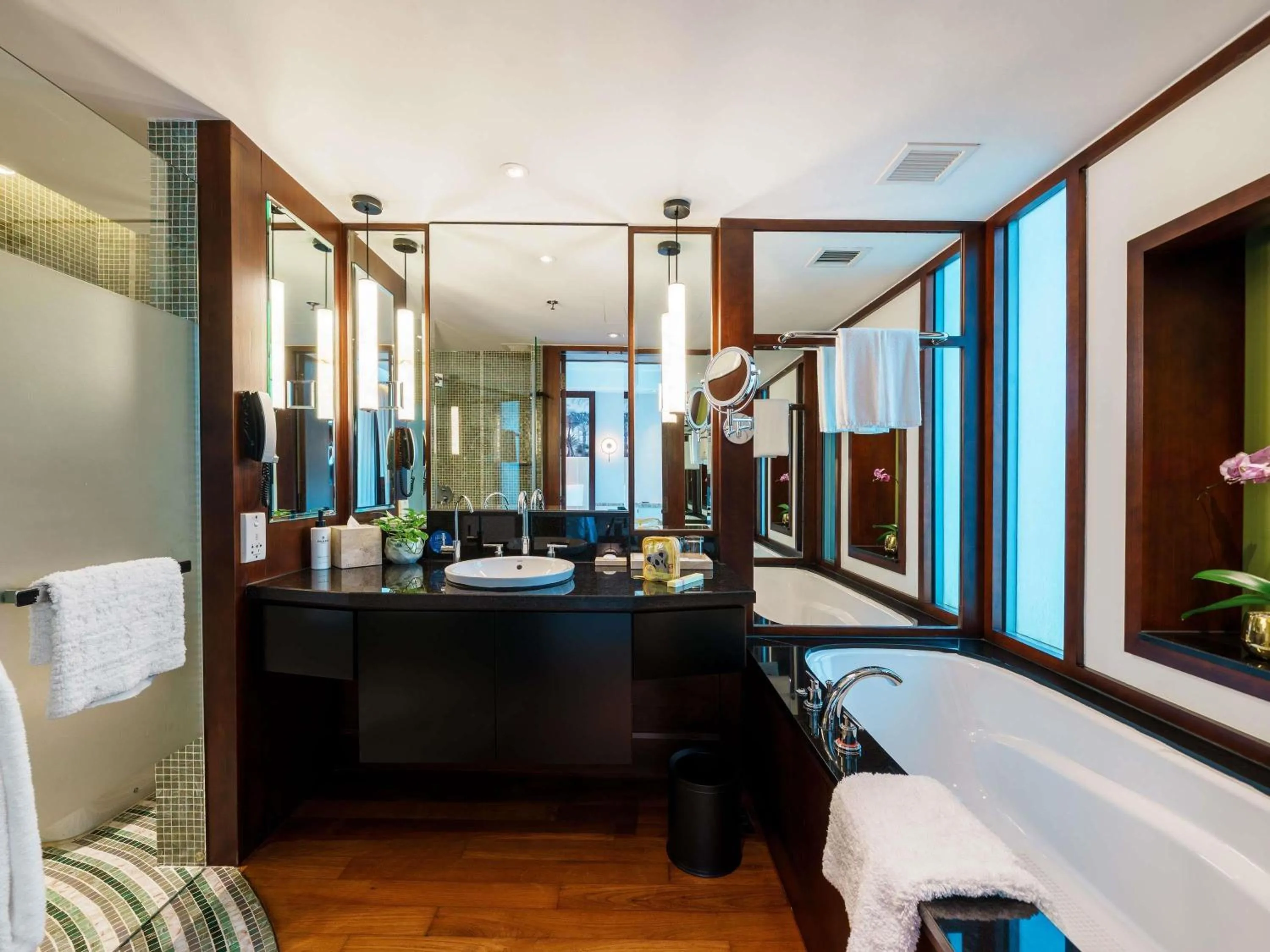 Bathroom, Bed in Sofitel Singapore Sentosa