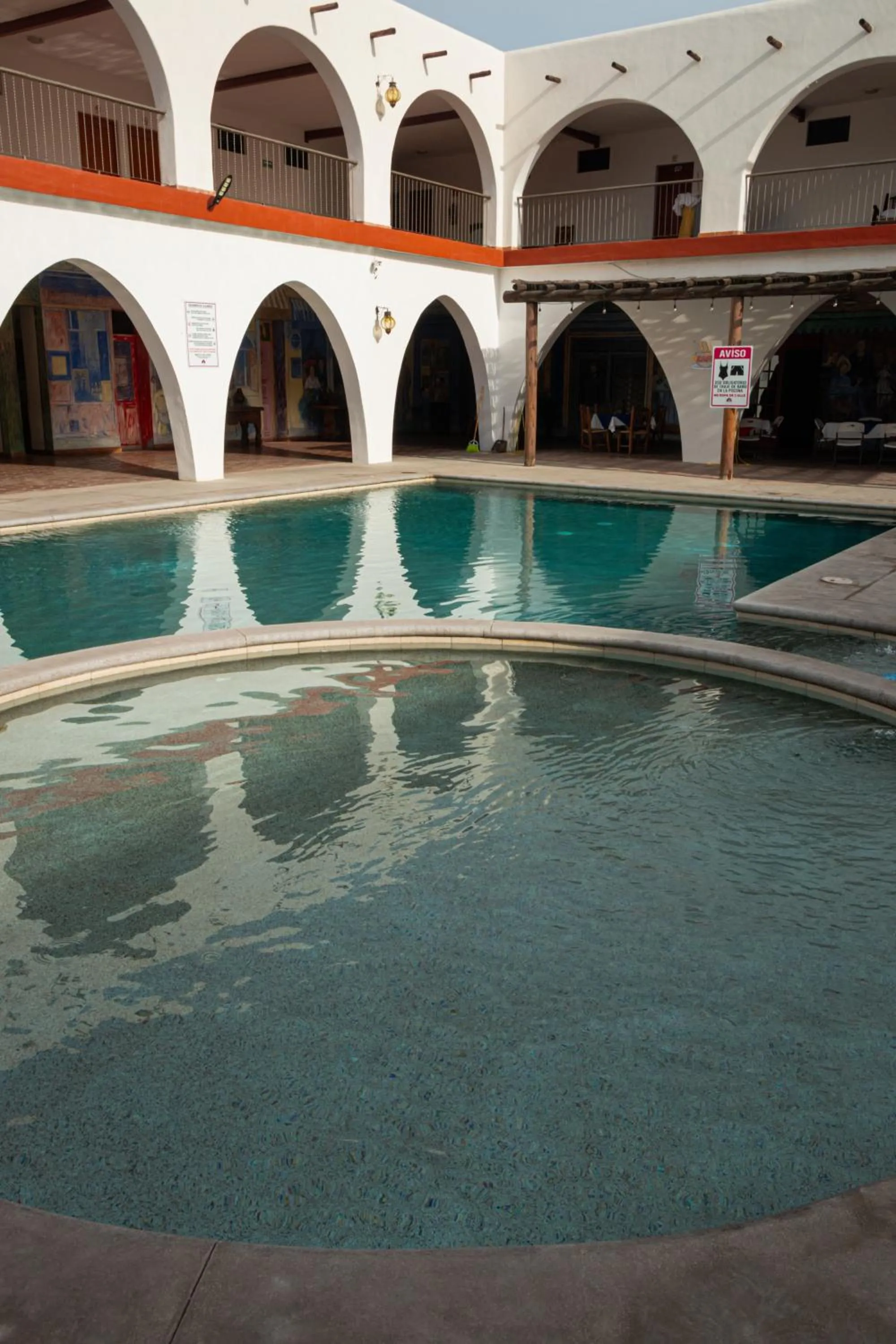 Pool view in Hotel Hacienda Bugambilias La Paz