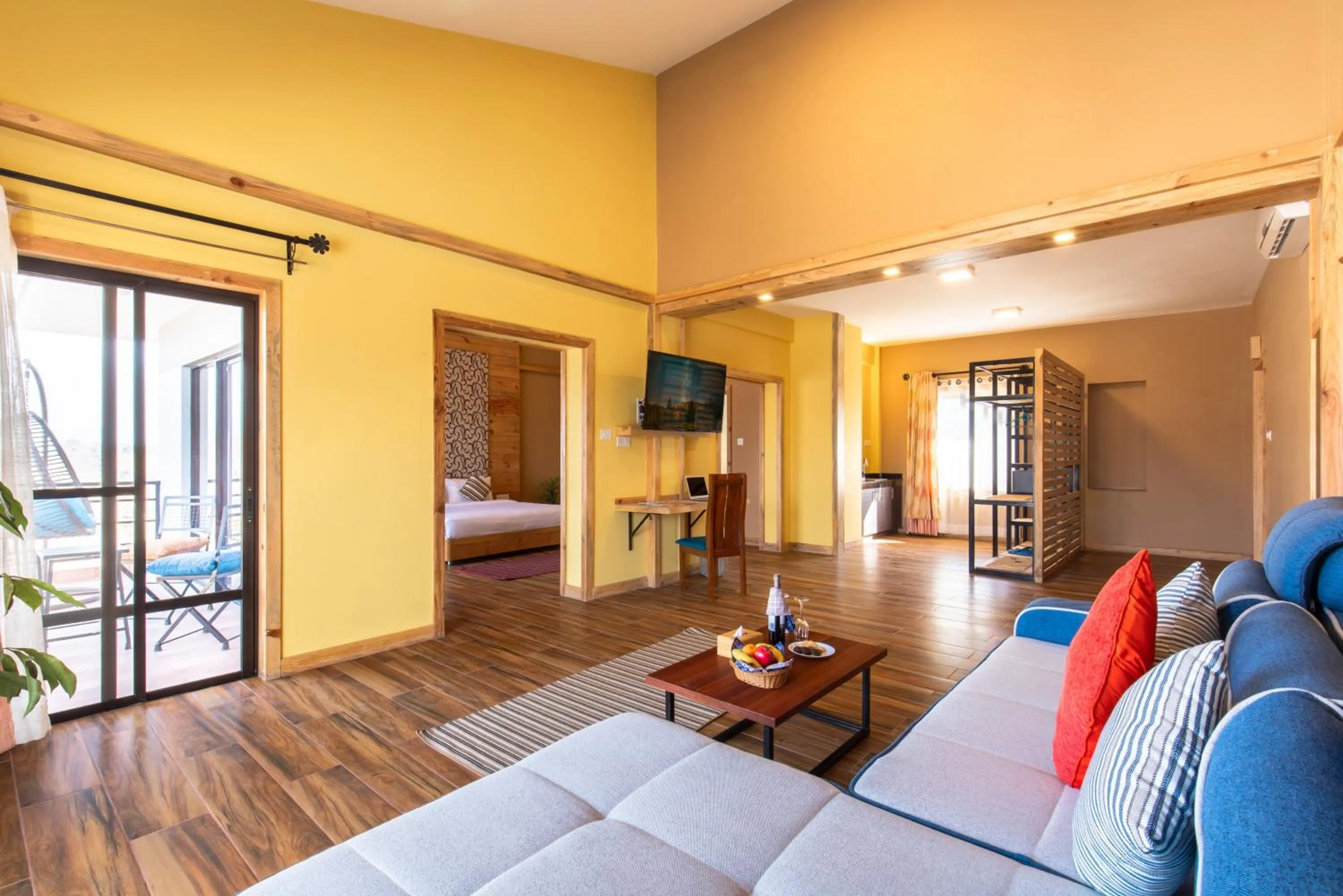 Communal lounge/ TV room, Bed in Sunshine Resort Pokhara - Your Private Paradise