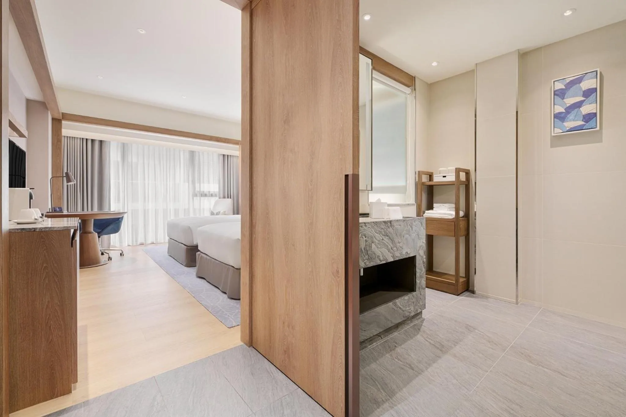 Bathroom, Bed in DoubleTree by Hilton Taipei Zhongshan