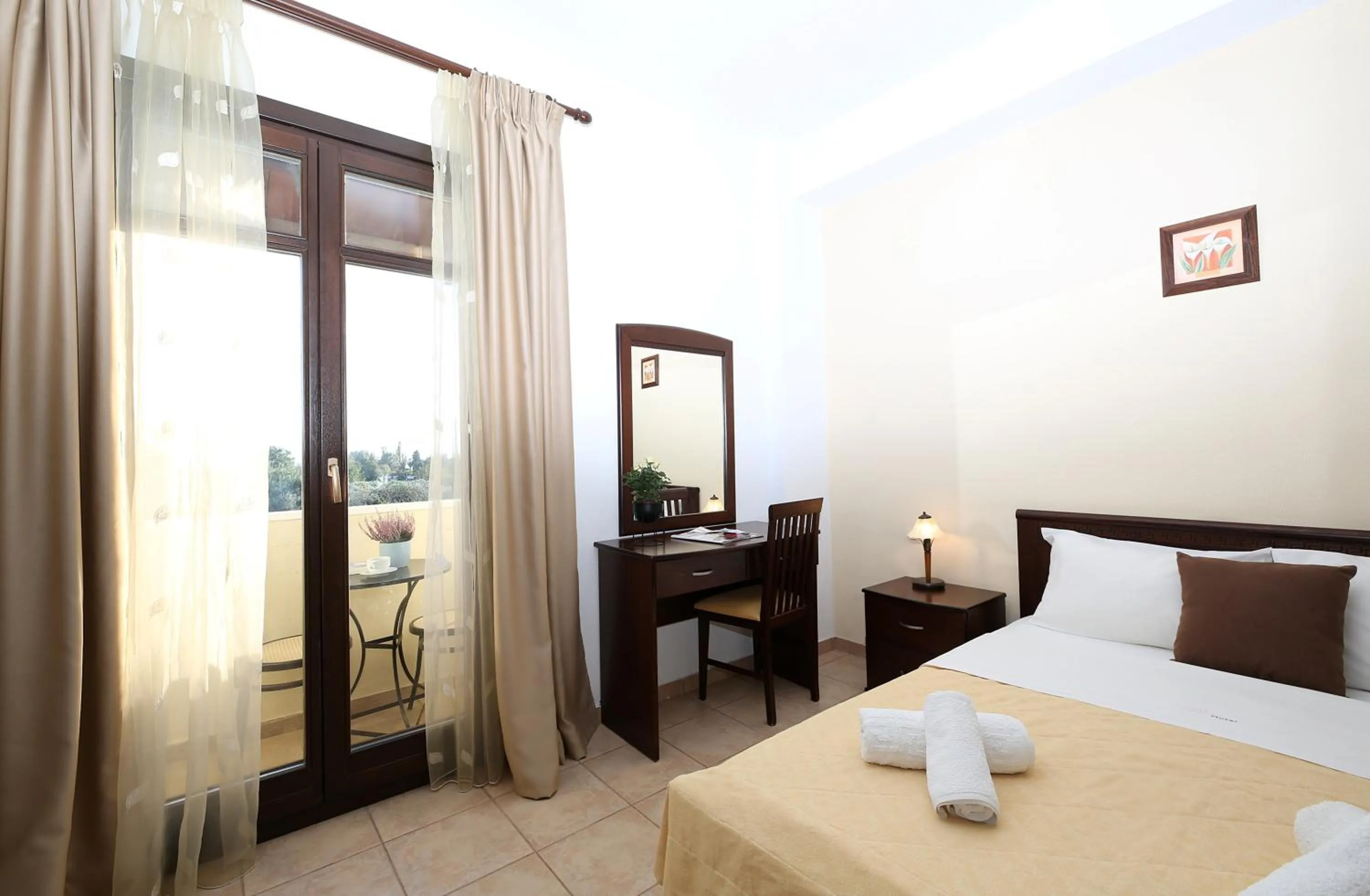 Balcony/Terrace, Bed in Palirria Hotel & Studios