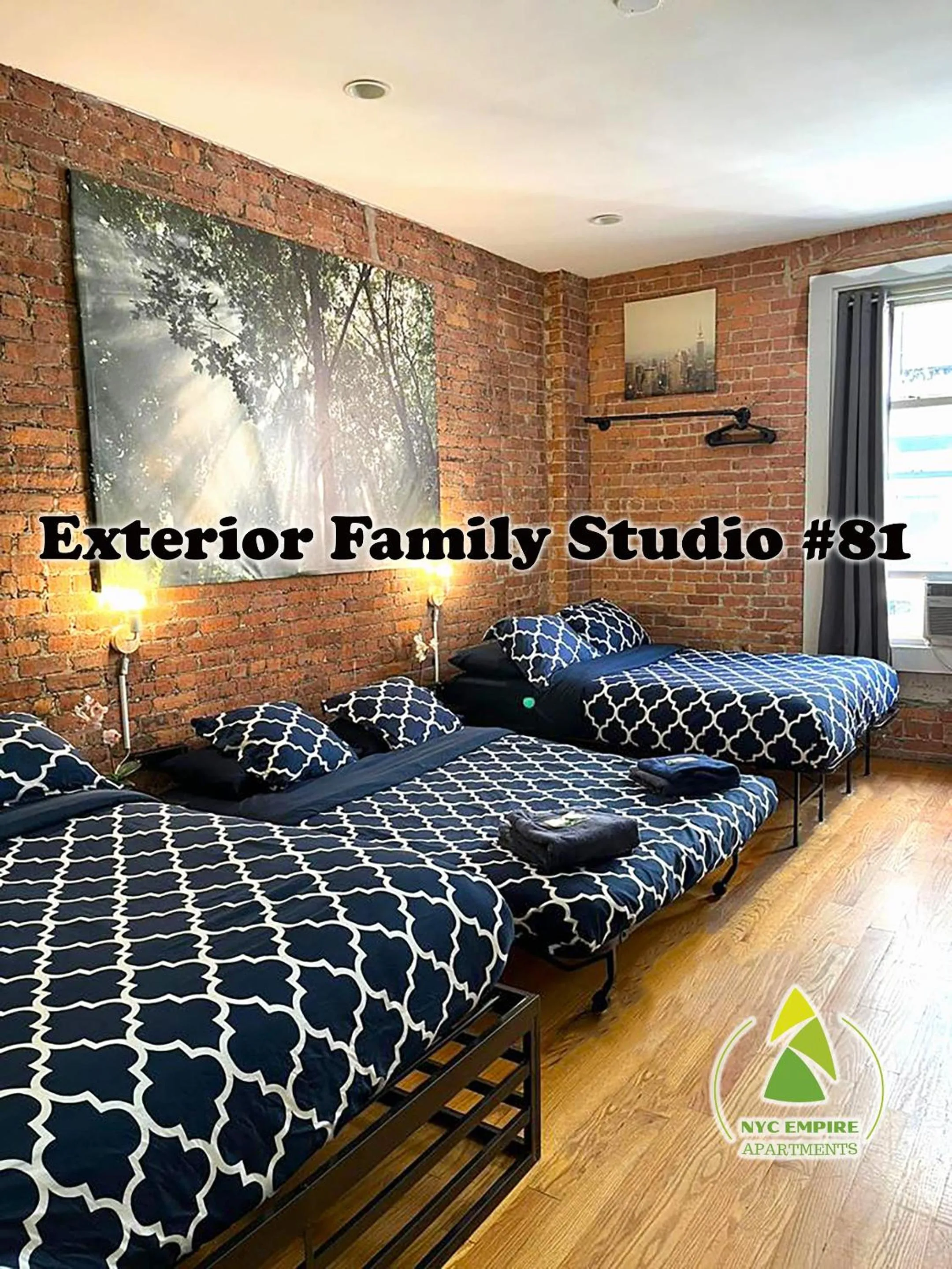 Photo of the whole room, Bed in NYC Empire Apartments