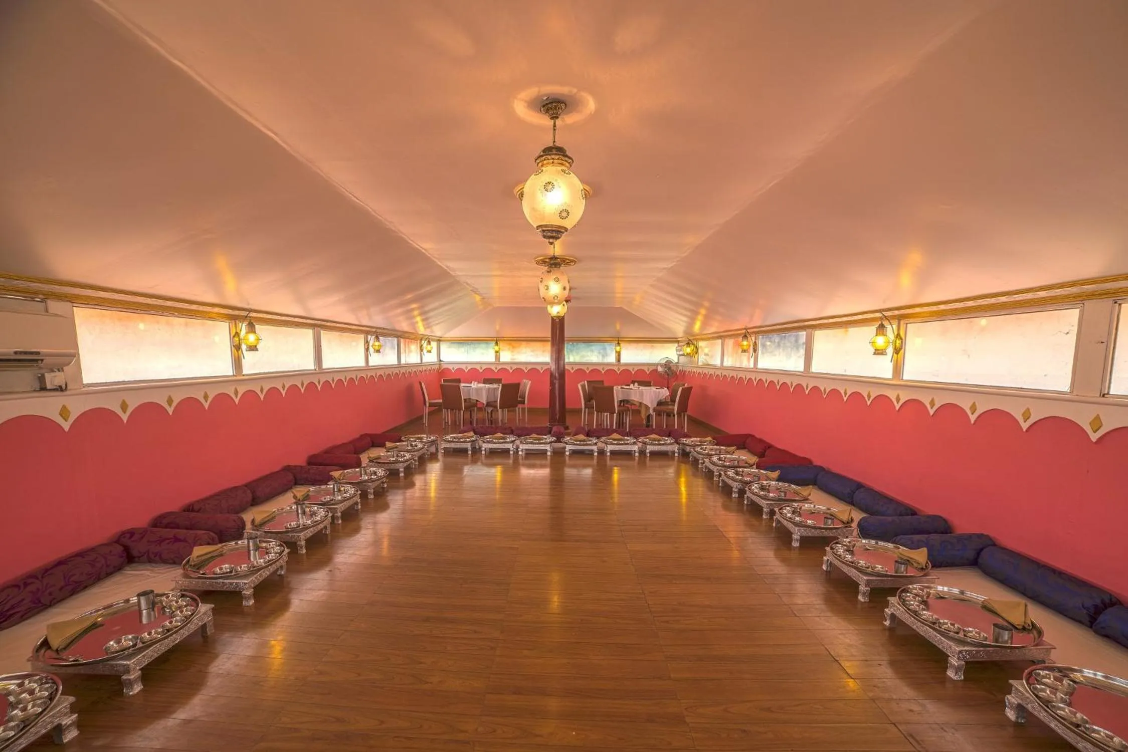 Dining area in Vijayshree Resort, Hampi