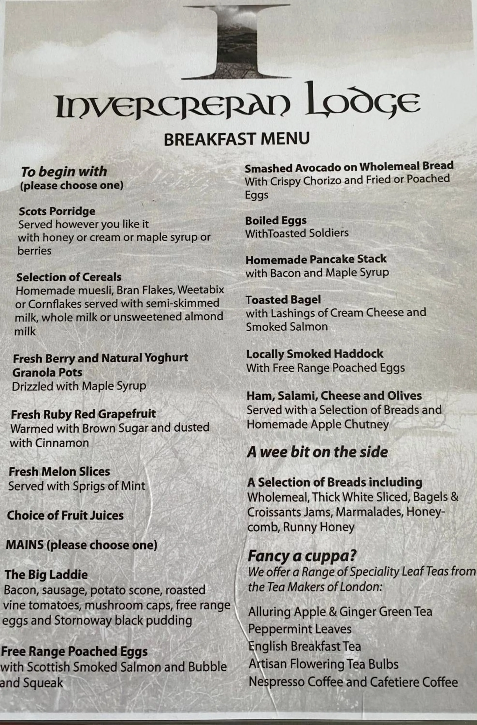 Breakfast in Invercreran Lodge Luxury Bed & Breakfast