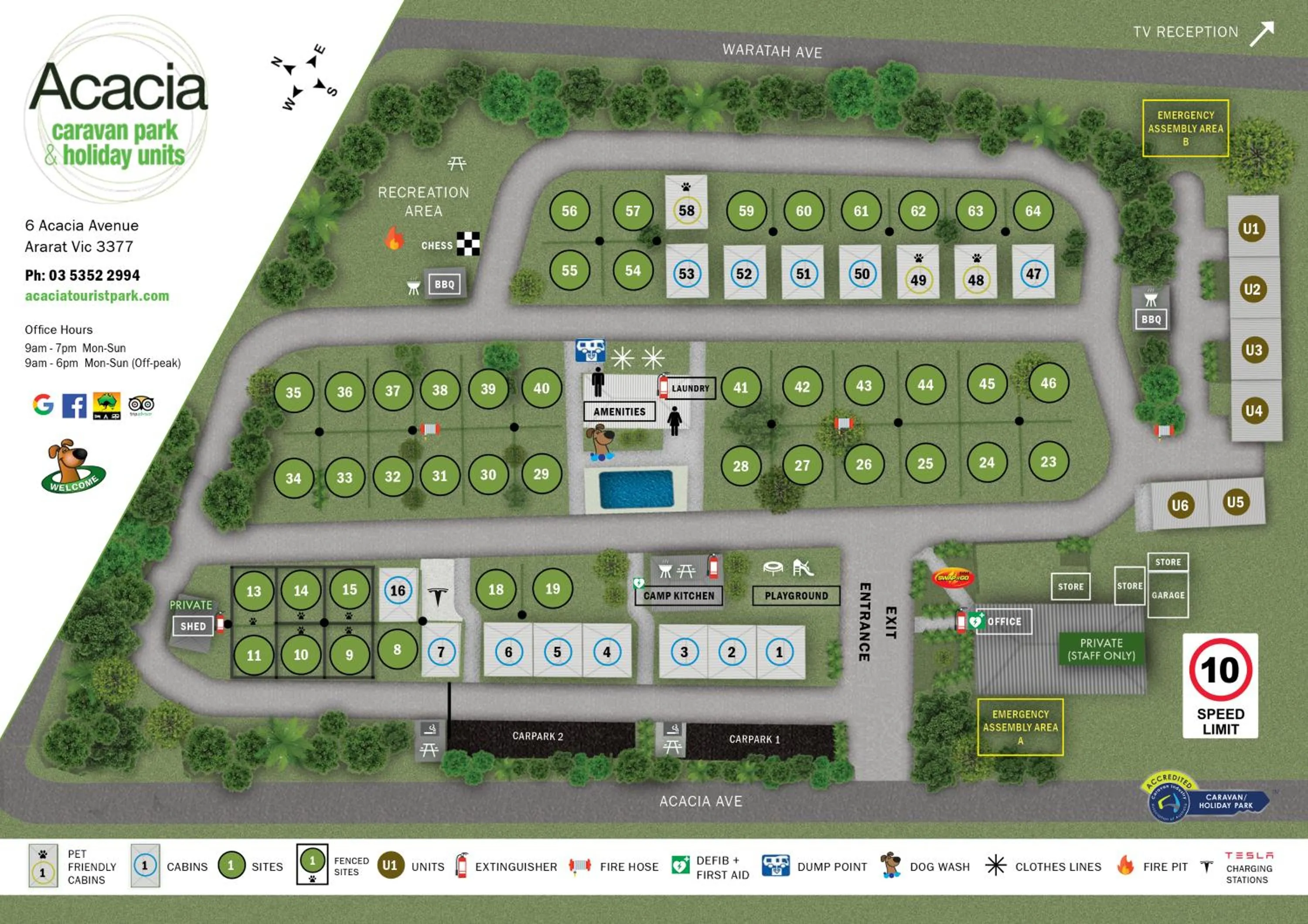 Area and facilities in Acacia Caravan Park & Holiday Units