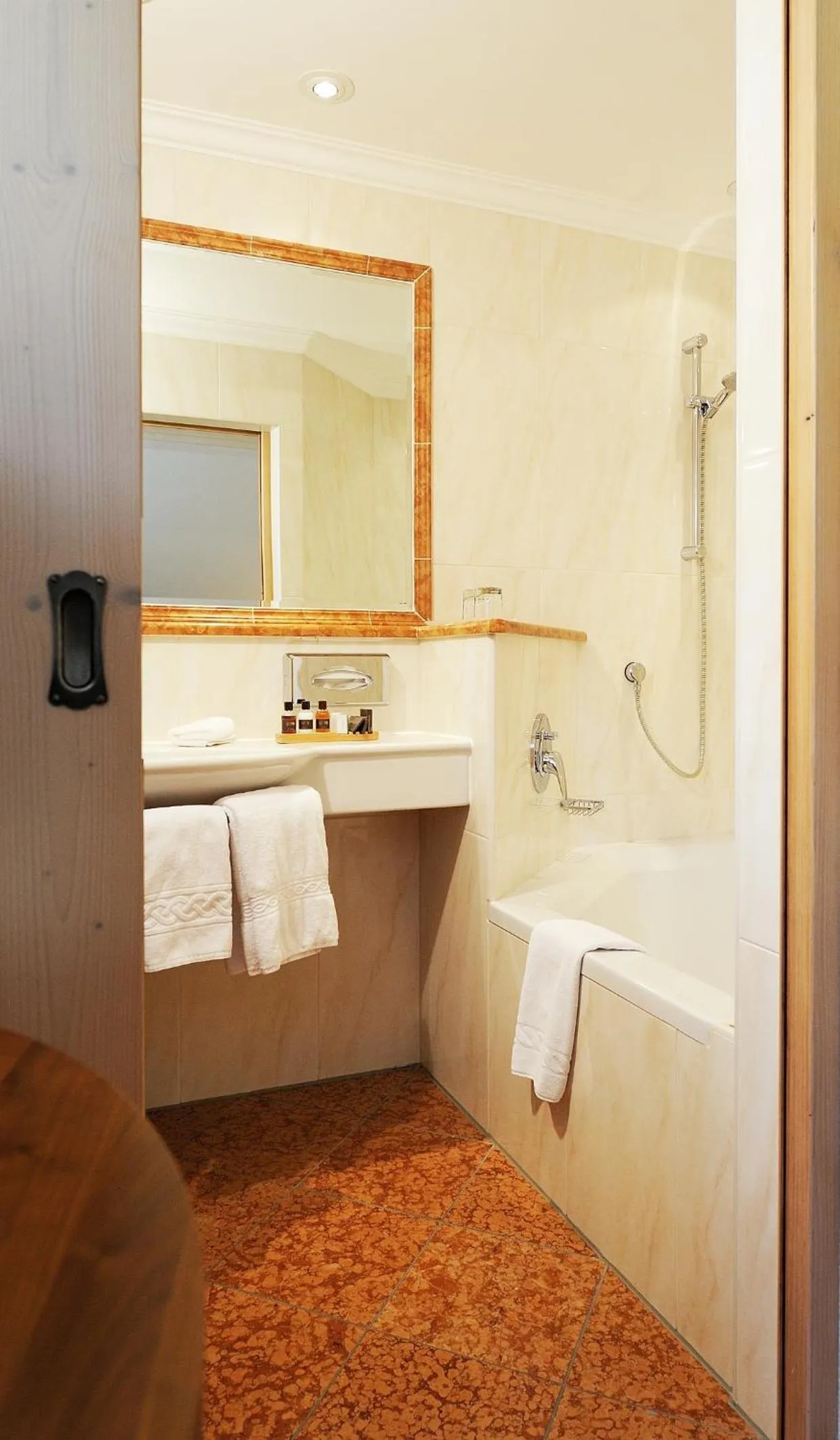 Bathroom, Bed in Hotel Brigitte