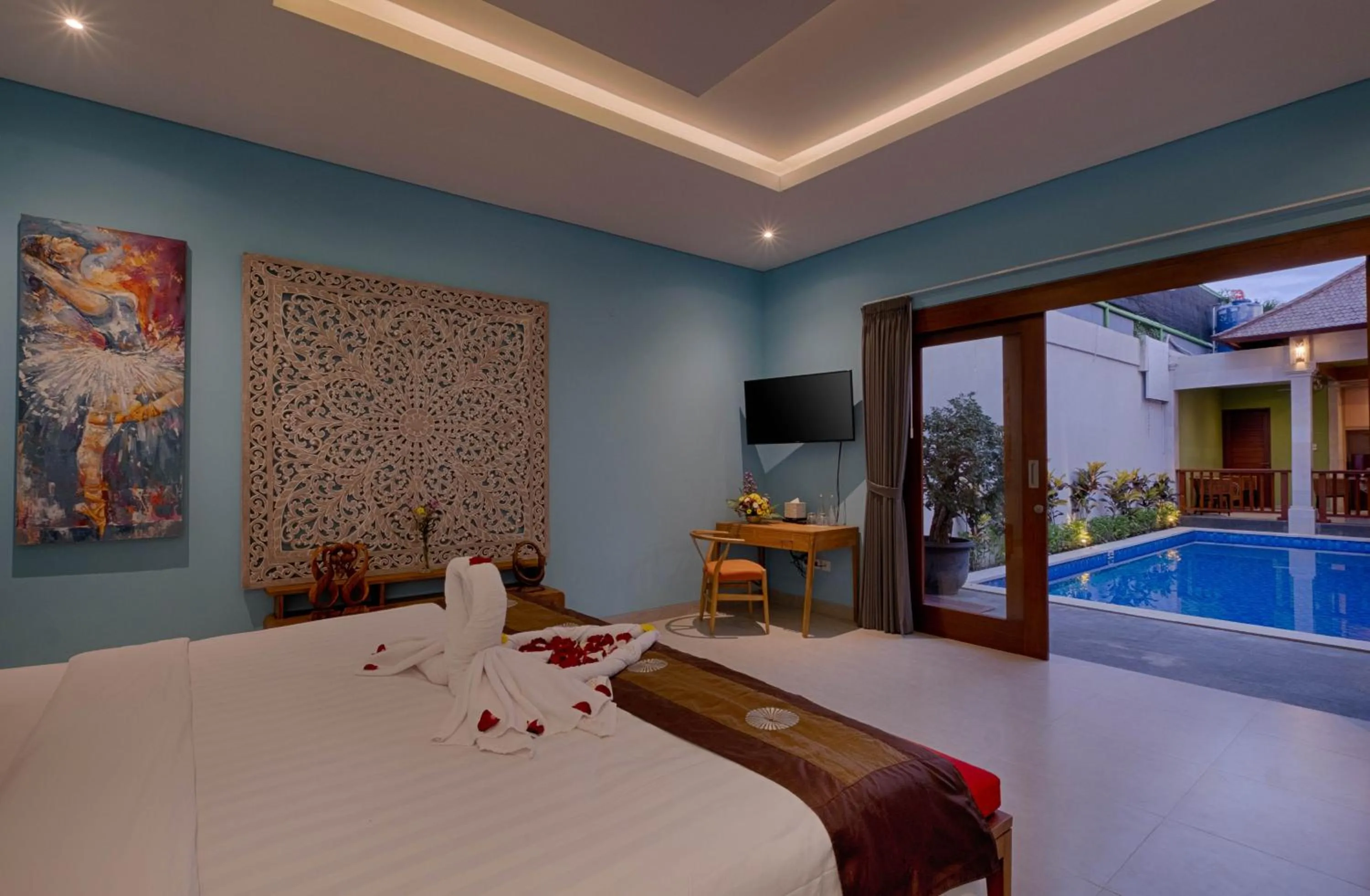 Pool view, Bed in Canggu Villa by Sanga Sanga Hospitality