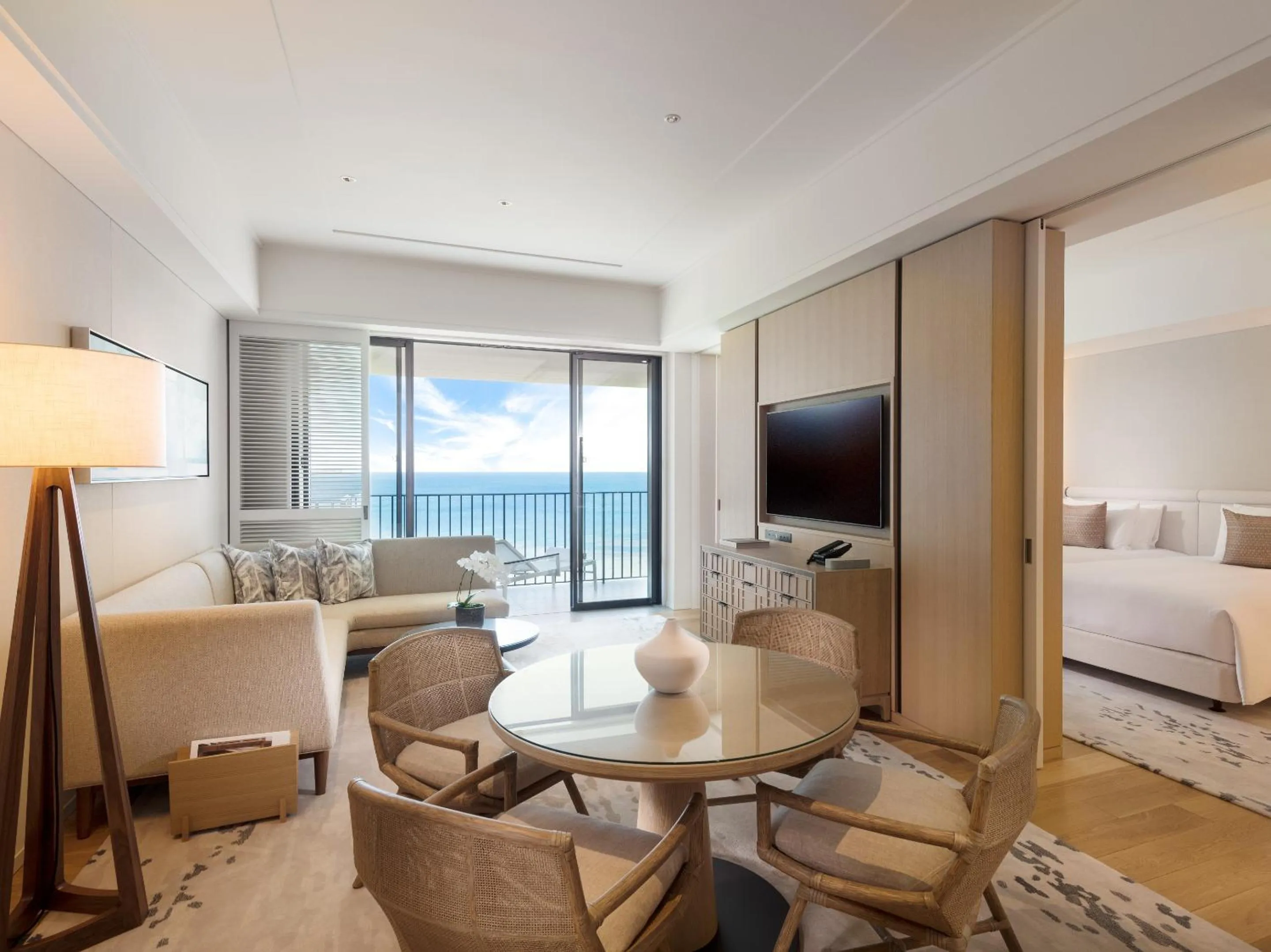 Living room, Bed in Halekulani Okinawa