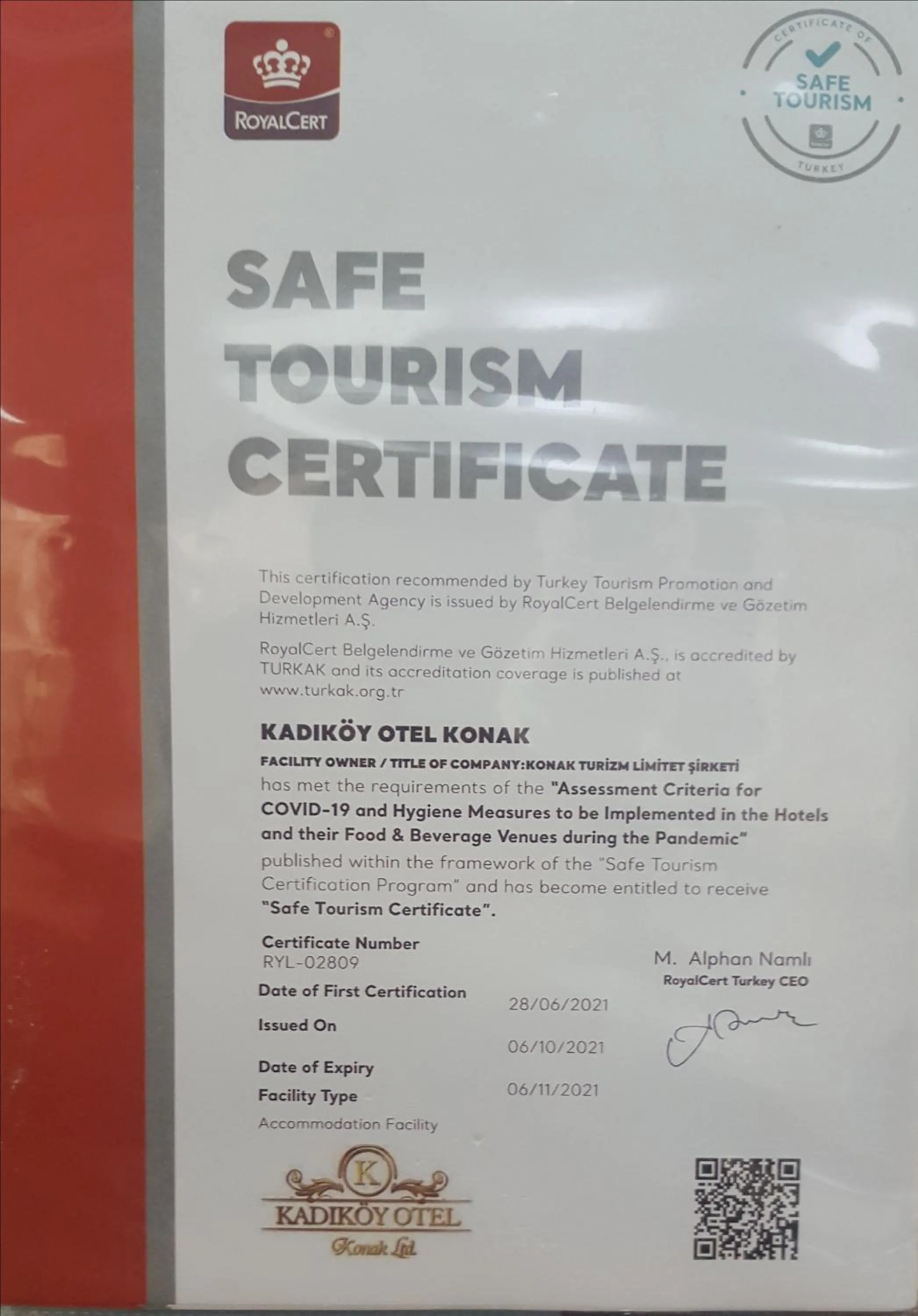 Logo/Certificate/Sign in Kadikoy Otel