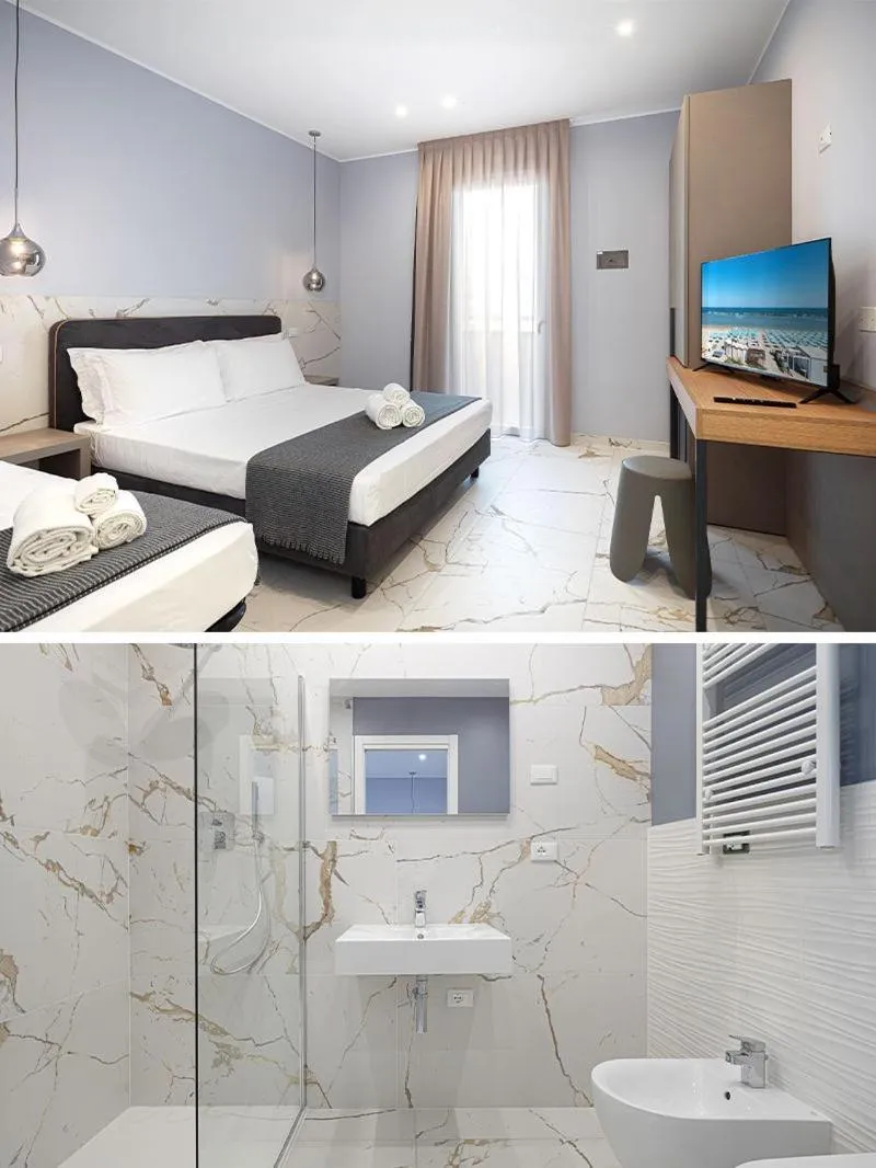 Shower, Bed in Hotel Cola Frontemare