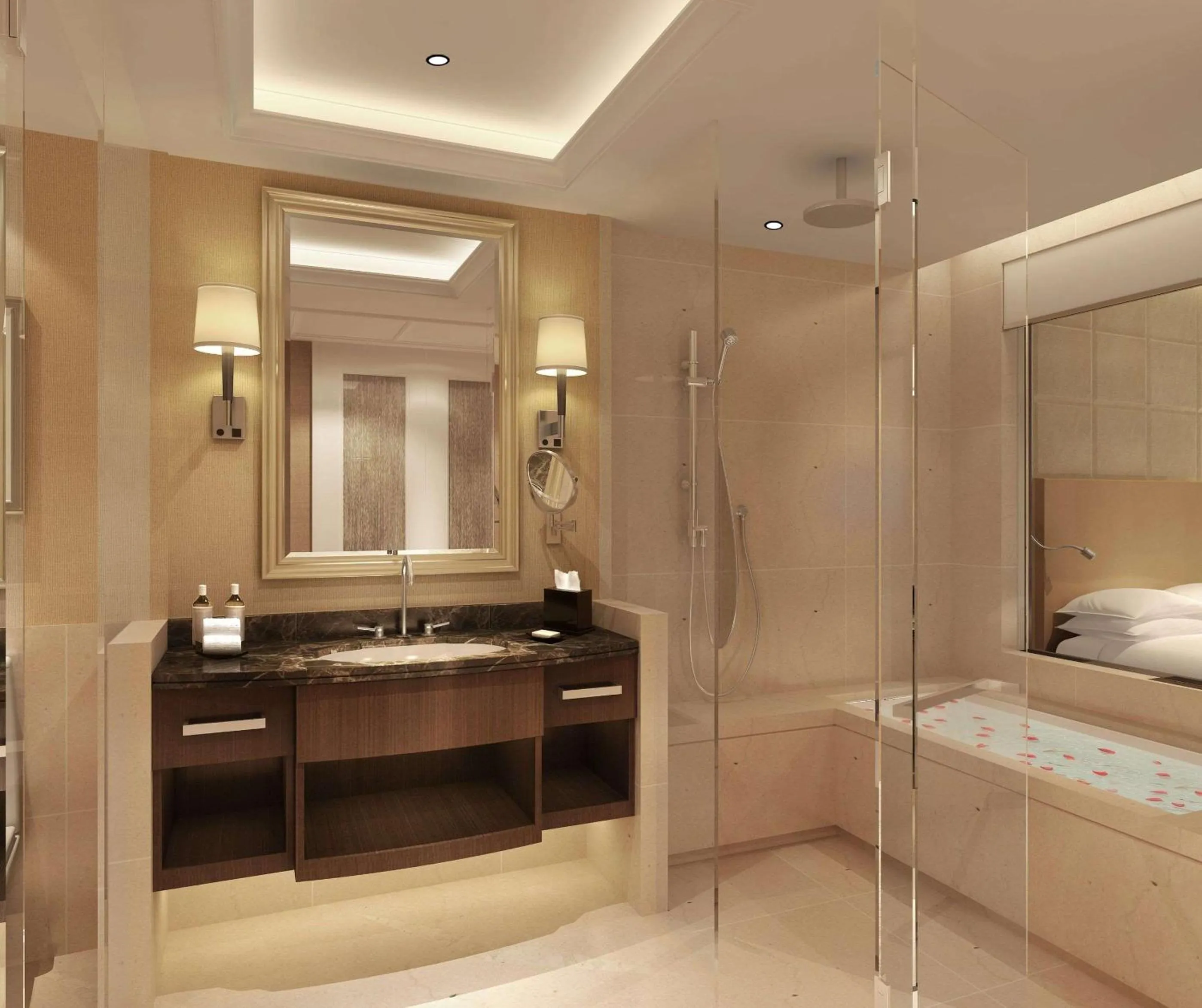 Bathroom, Bed in DoubleTree by Hilton Hotel Putian