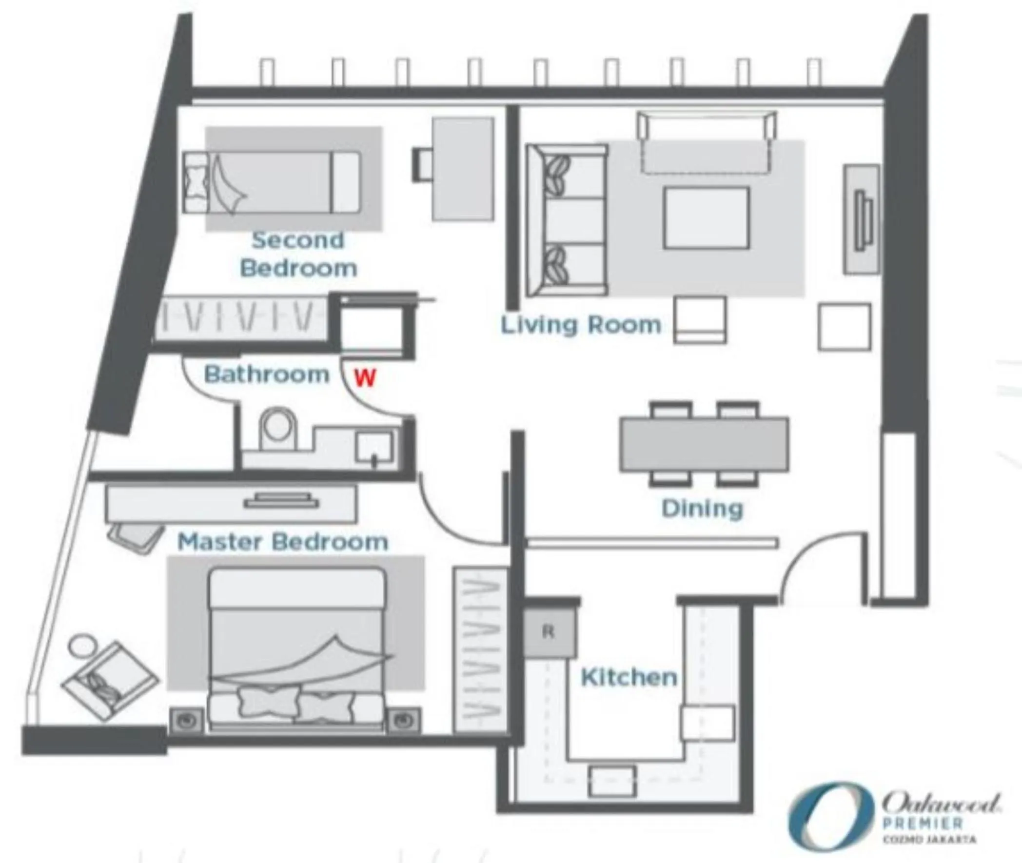 Floor plan in Oakwood Premier Cozmo Jakarta