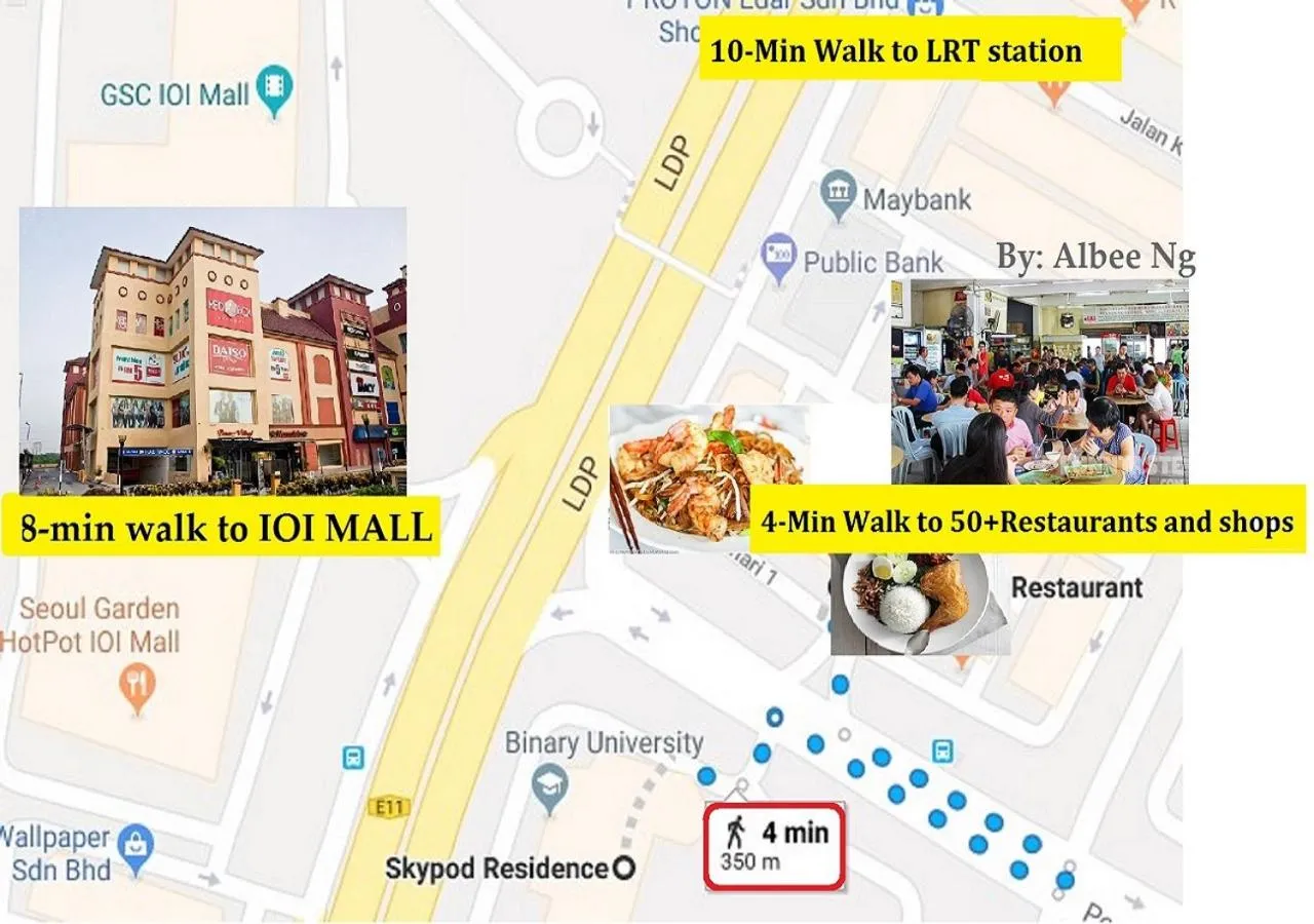 Nearby landmark in Puchong Skypod Residence, 1-4pax unit, Walking Distance to IOI Mall, 10min Drive to Sunway