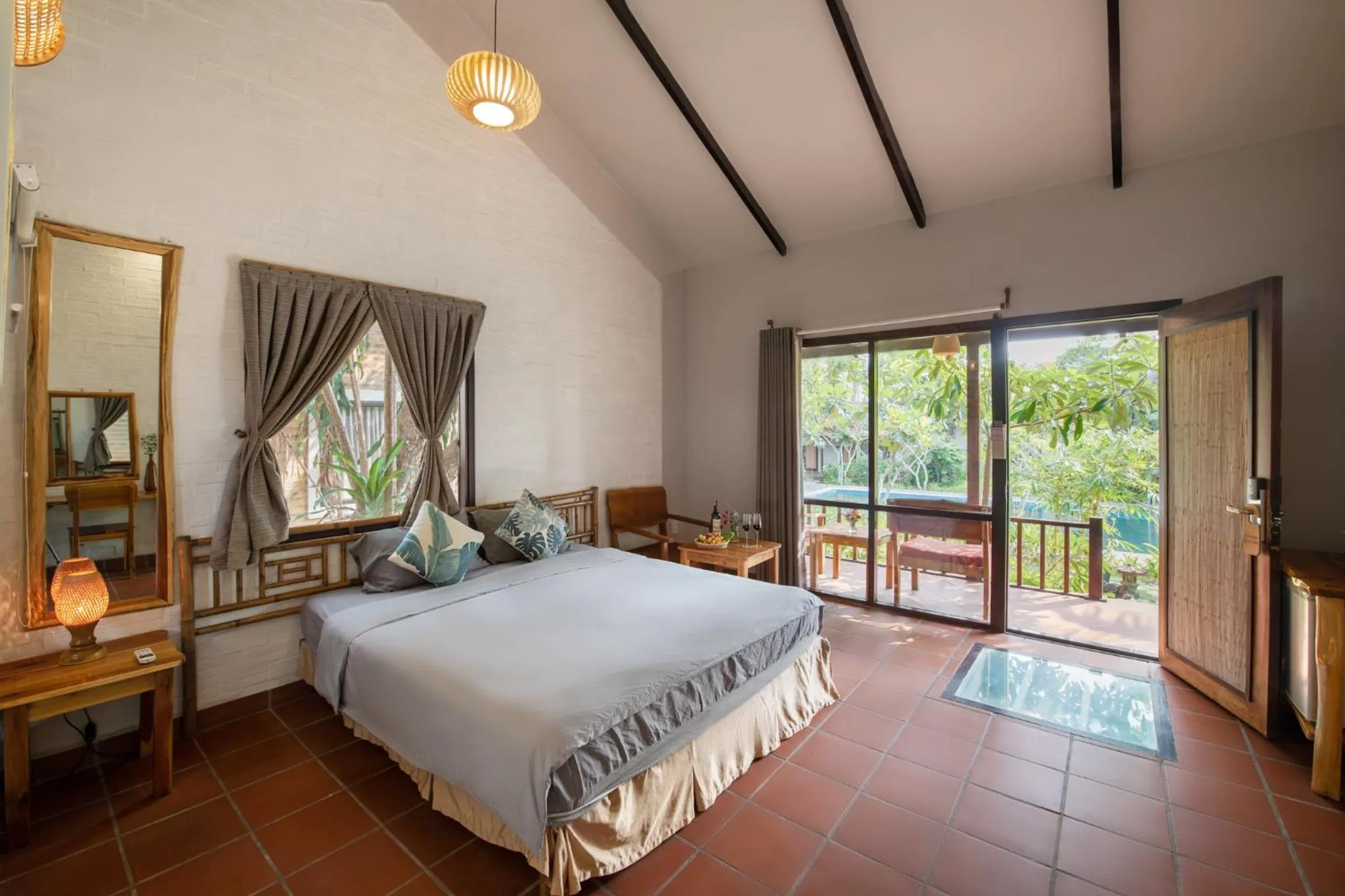 Bed in An Nhien Retreat Phu Quoc with Yoga Daily & Beach access