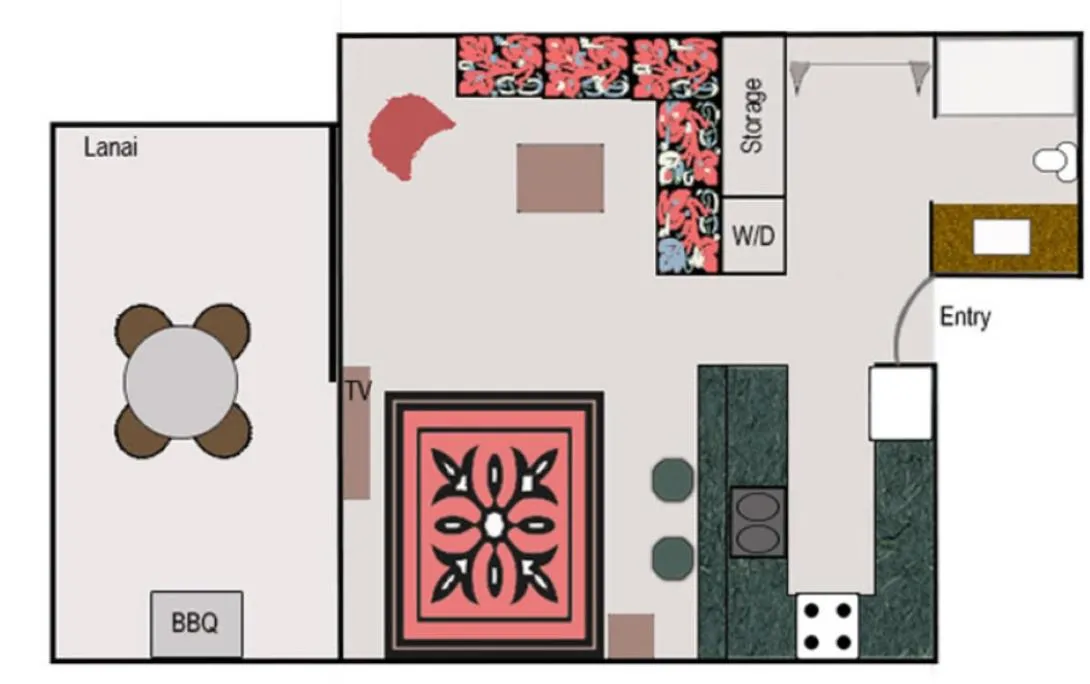 Floor plan in 9B EKAHI VILLAGE-STUDIO BATH, GARDEN VIEW - 1 MINUTE STROLL to BEACH!