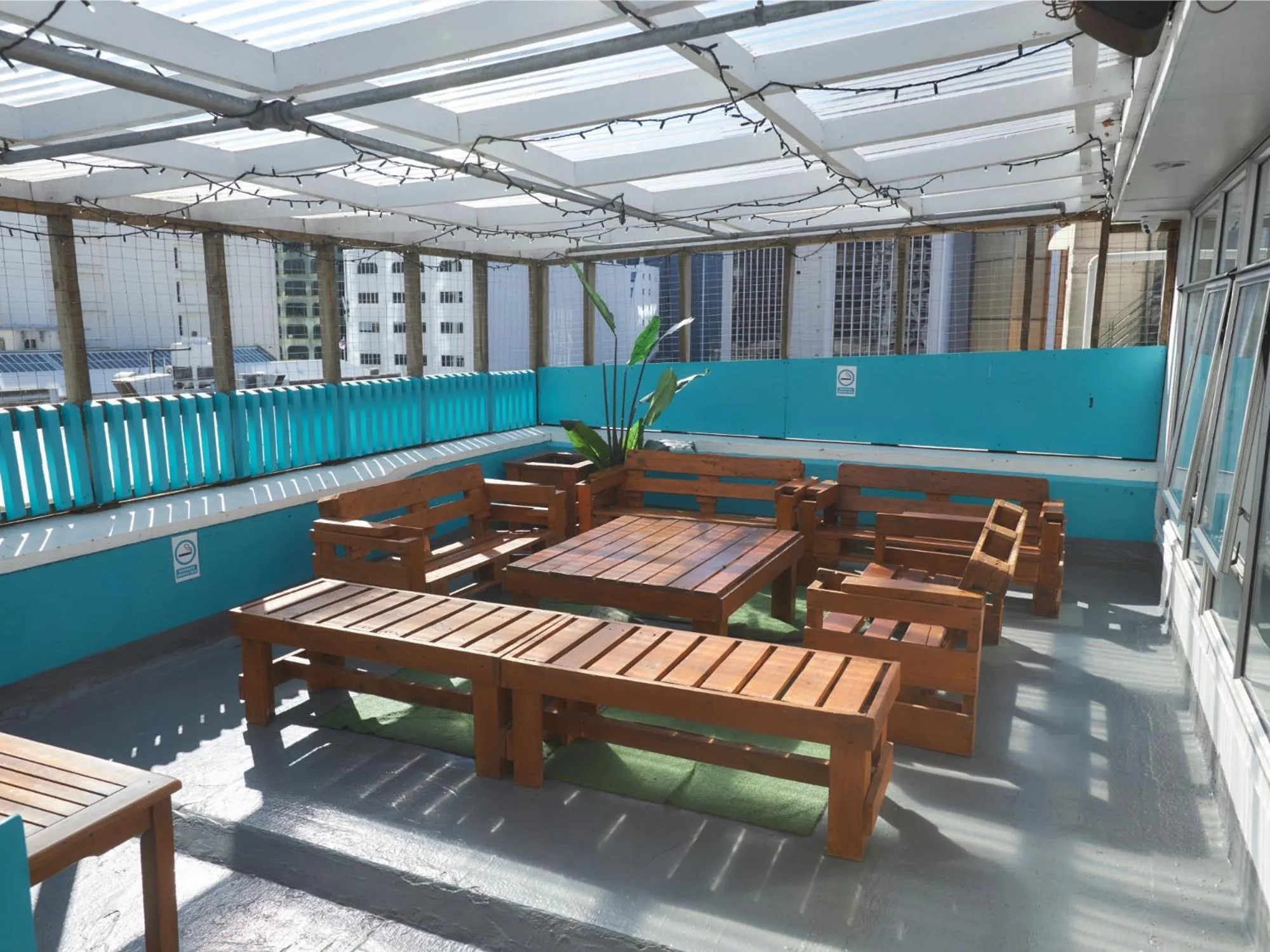 Seating area in Attic Backpackers