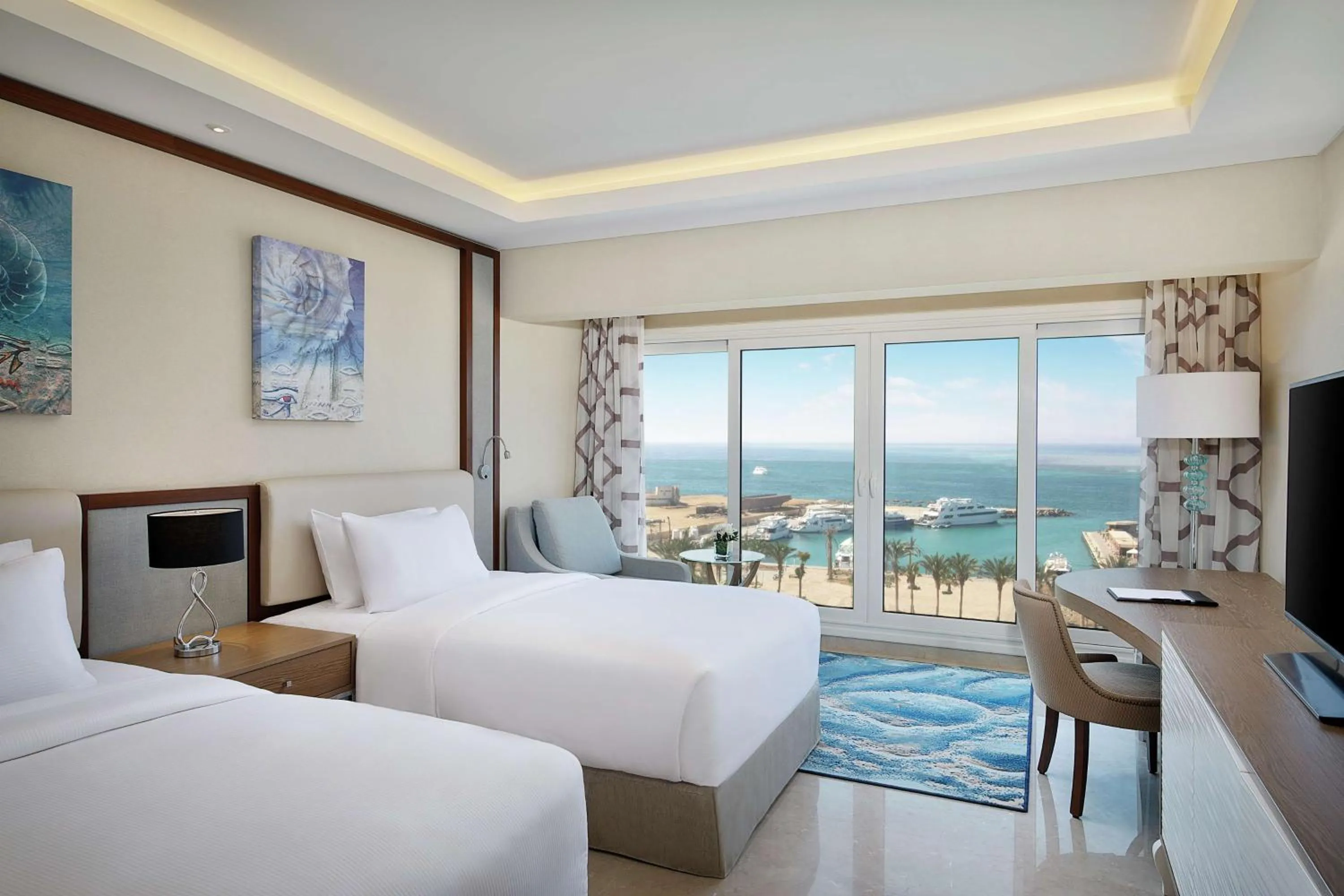 View (from property/room), Bed in Hilton Hurghada Plaza Hotel