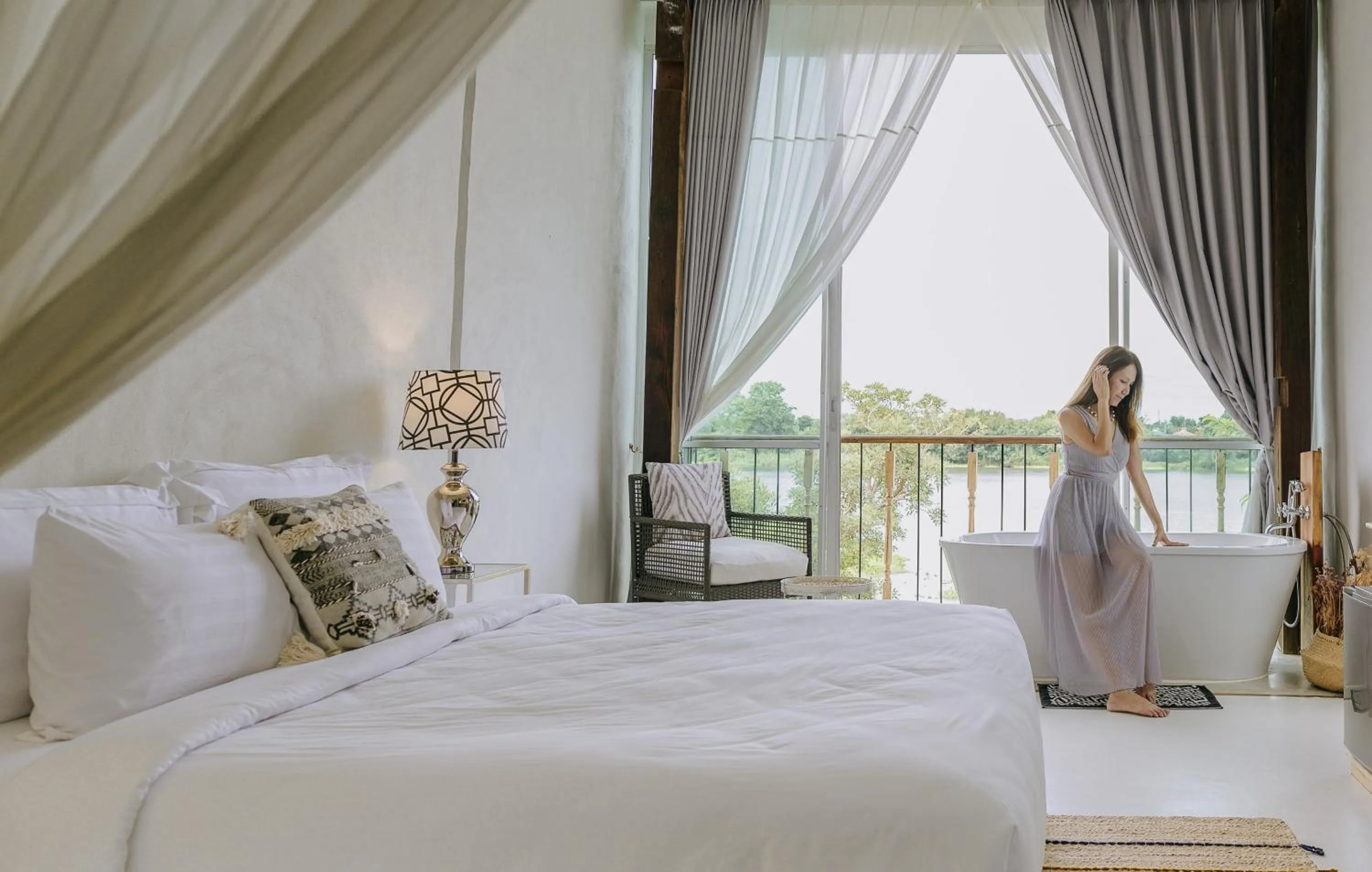 Bedroom, Bed in White Wall Riverfront Hotel