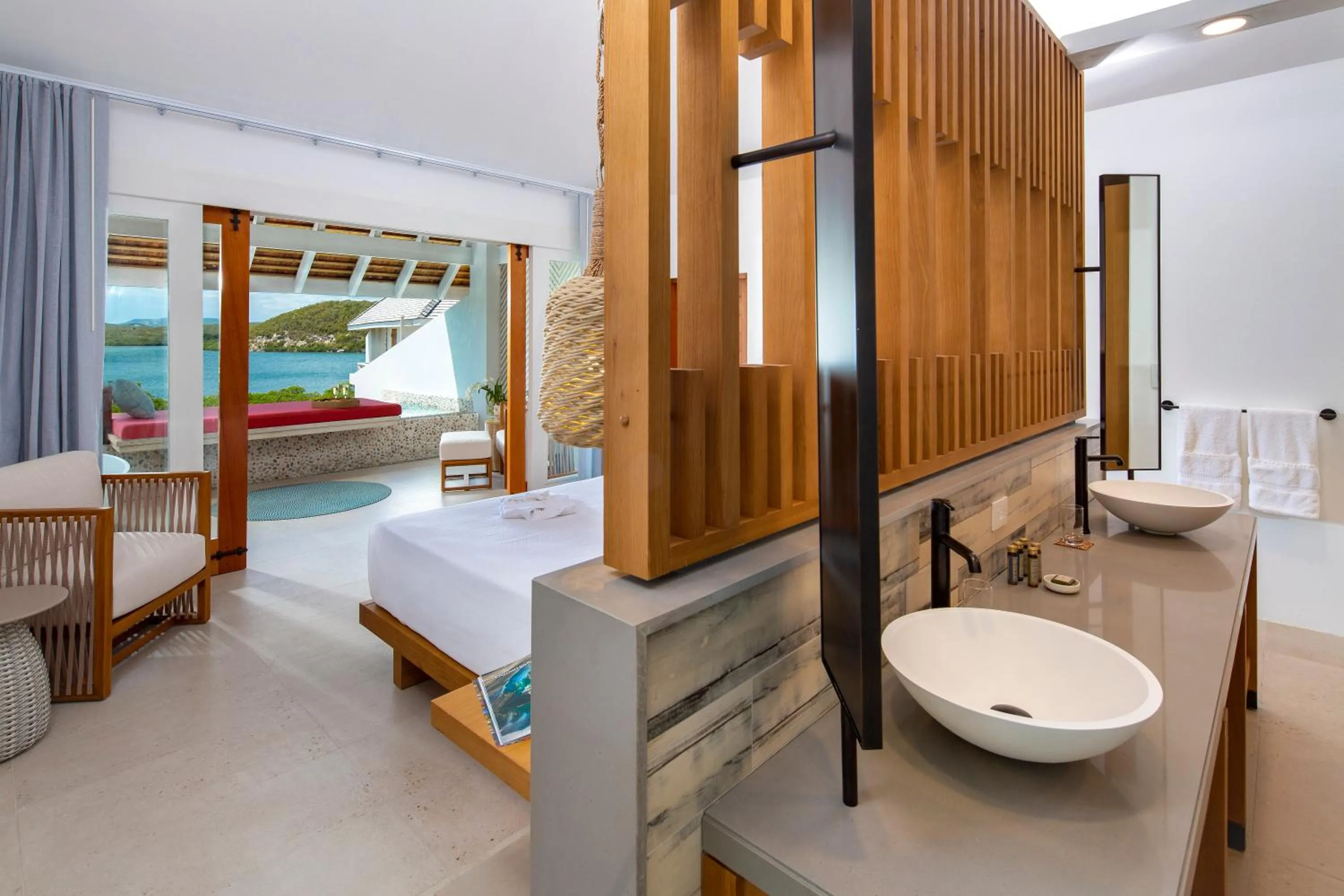 Bathroom, Bed in Escape at Nonsuch Bay Antigua - All Inclusive - Adults Only