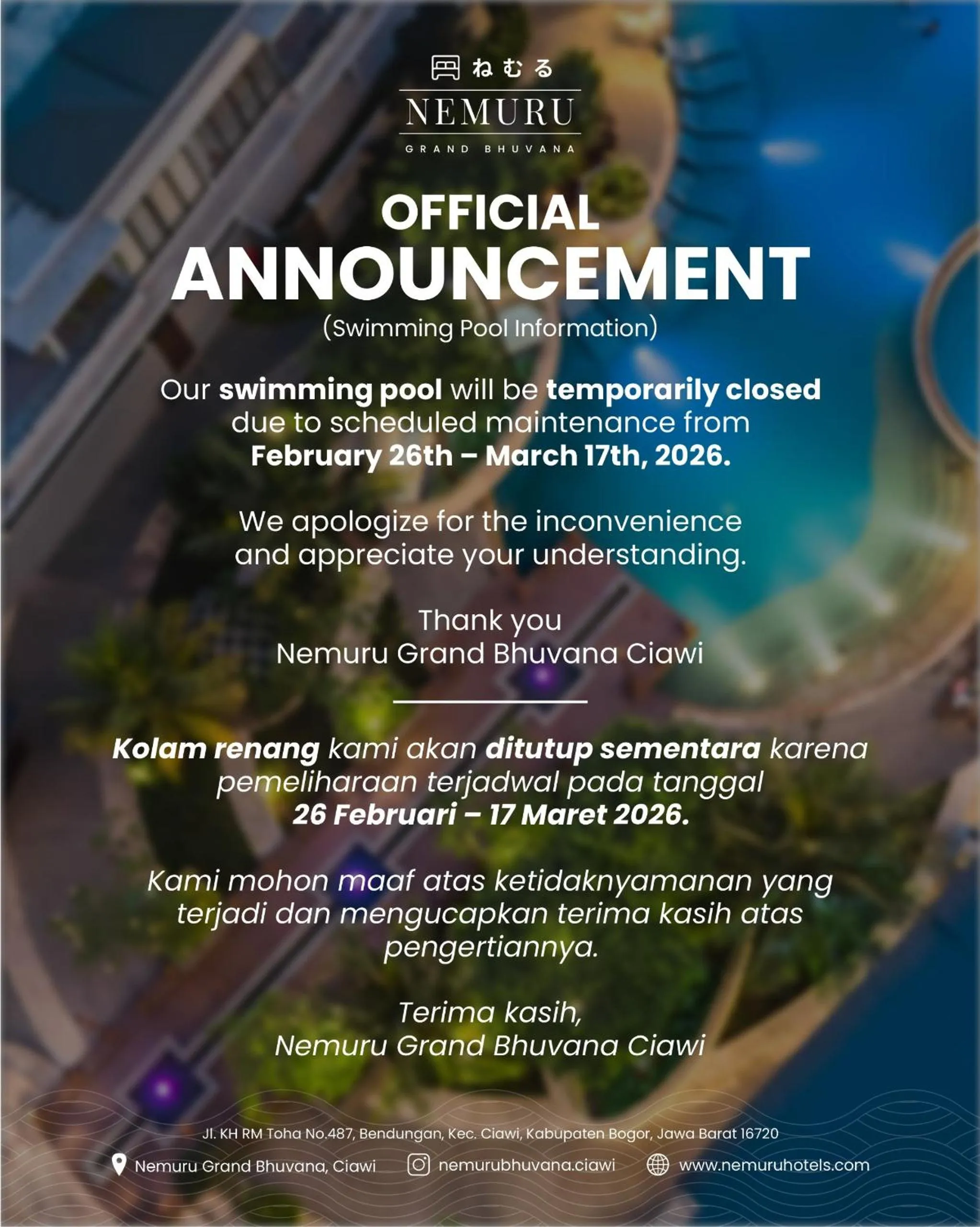 Swimming pool in Nemuru Grand Bhuvana Ciawi