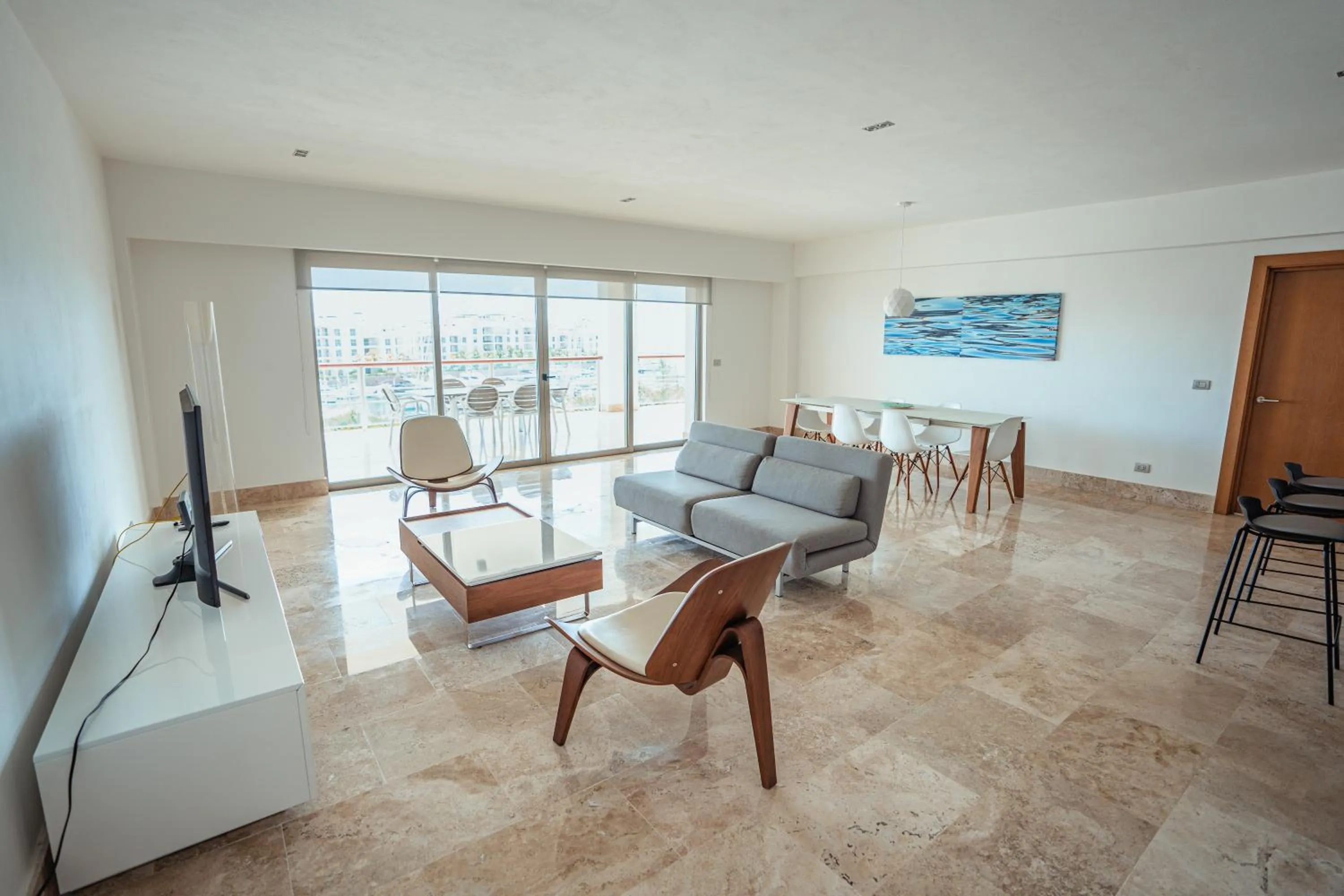 Living room in La Amada condo with Marina View