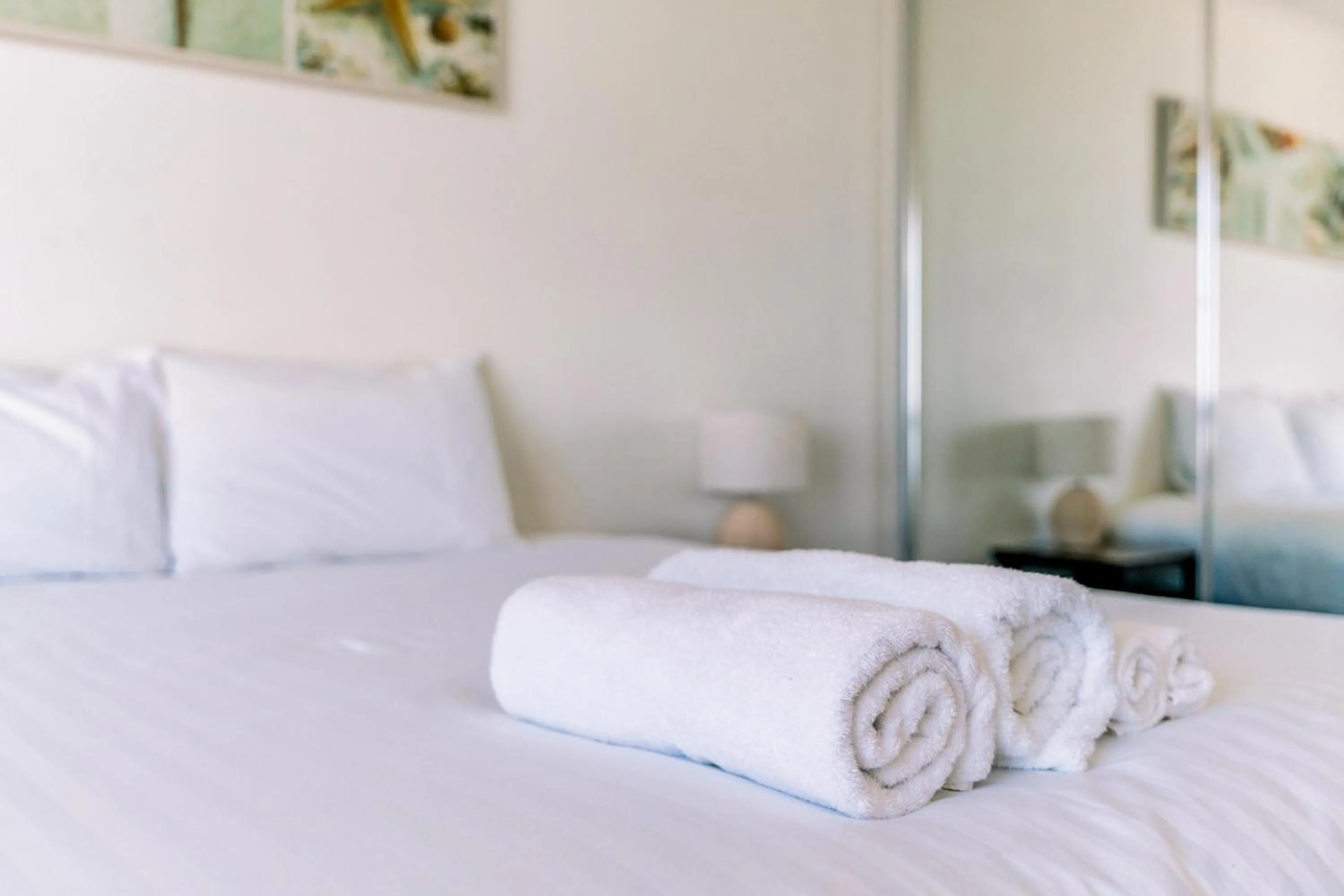 Bathroom, Bed in Olympus Beachfront Apartments