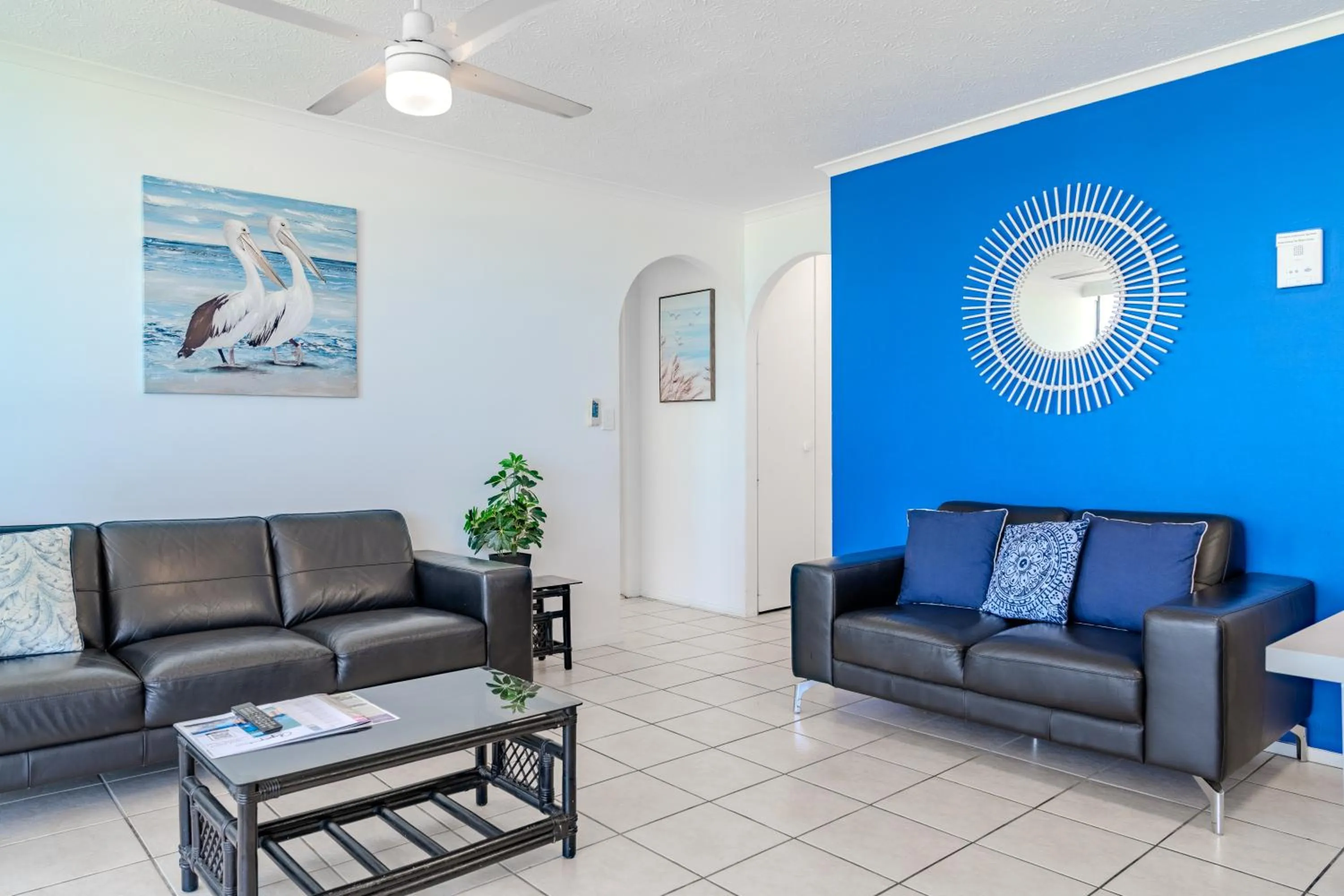 Living room in Olympus Beachfront Apartments
