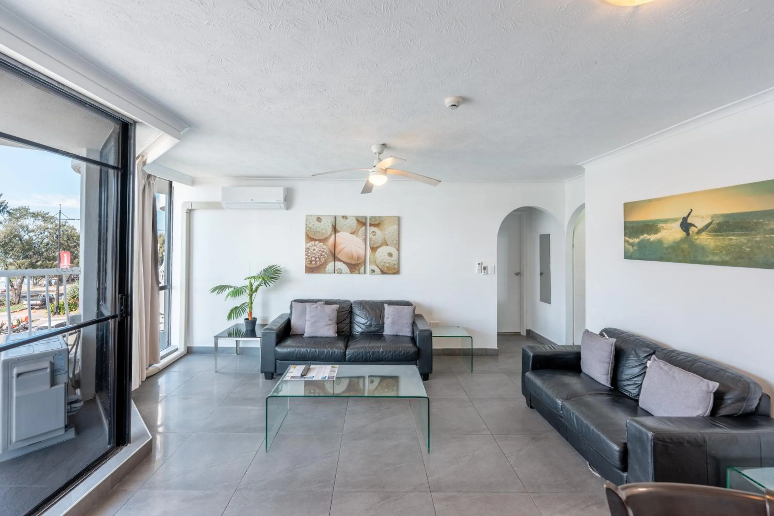 Living room in Olympus Beachfront Apartments