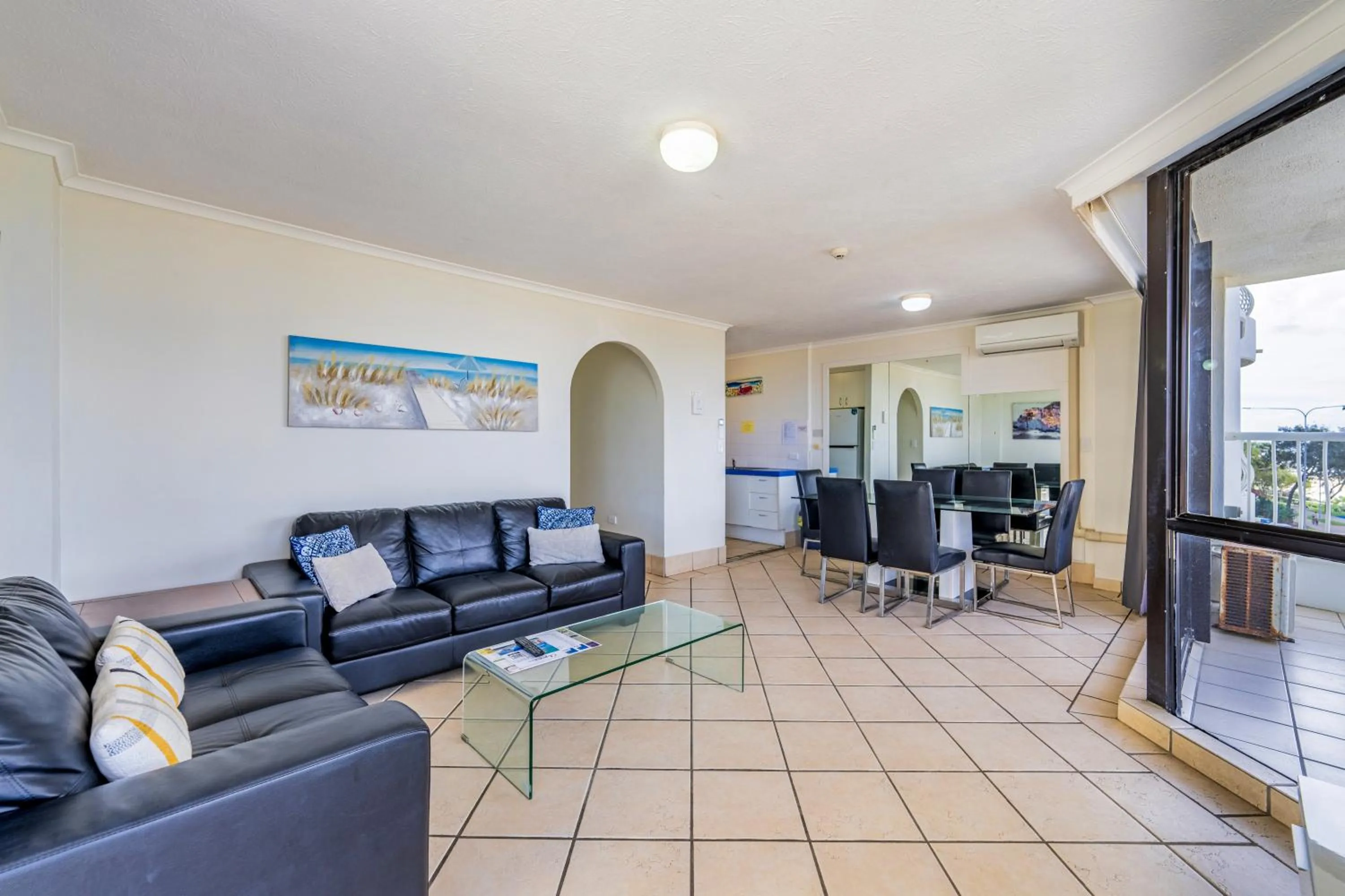 Living room in Olympus Beachfront Apartments