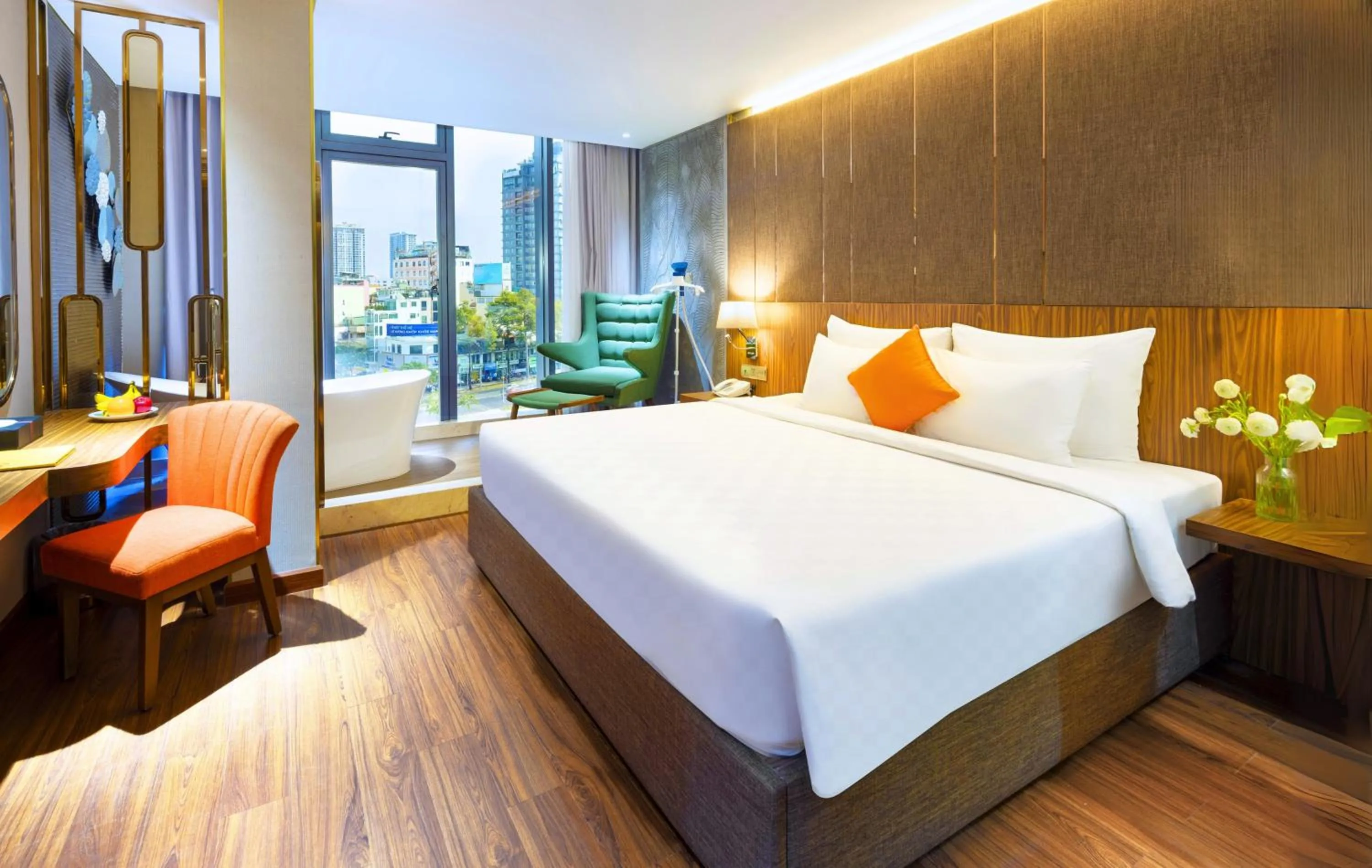 View (from property/room), Bed in Winsuites Saigon Hotel