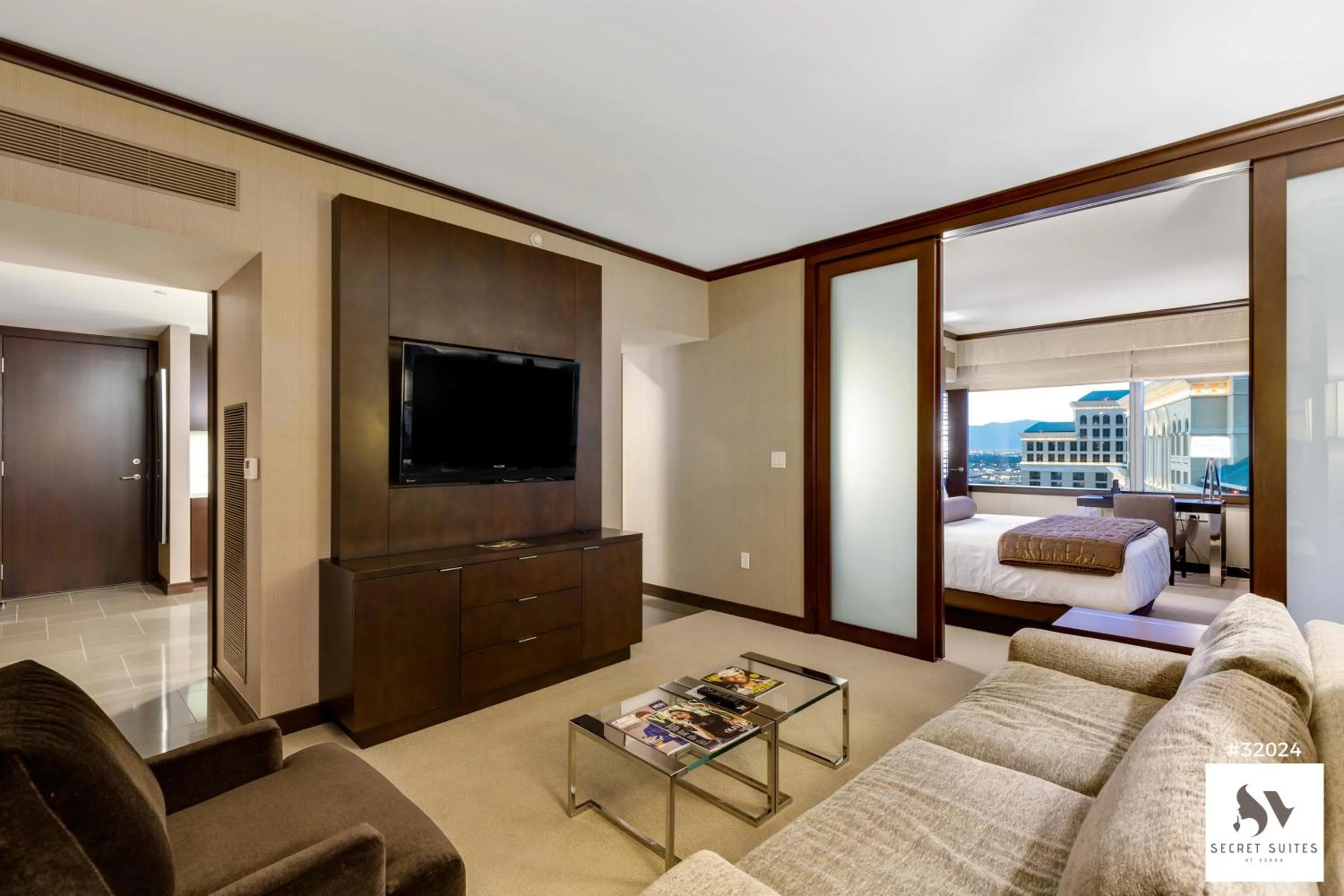 Living room, Bed in Secret Suites At Vdara