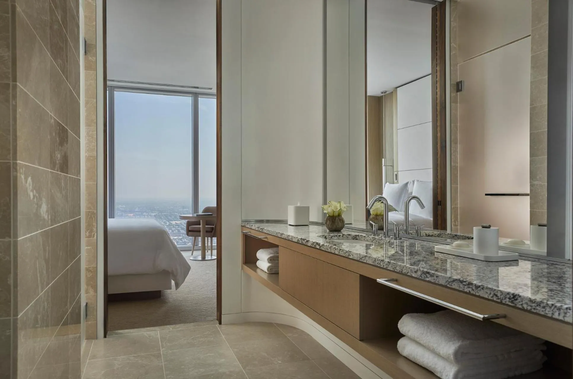 Bathroom, Bed in Four Seasons Hotel Philadelphia at Comcast Center