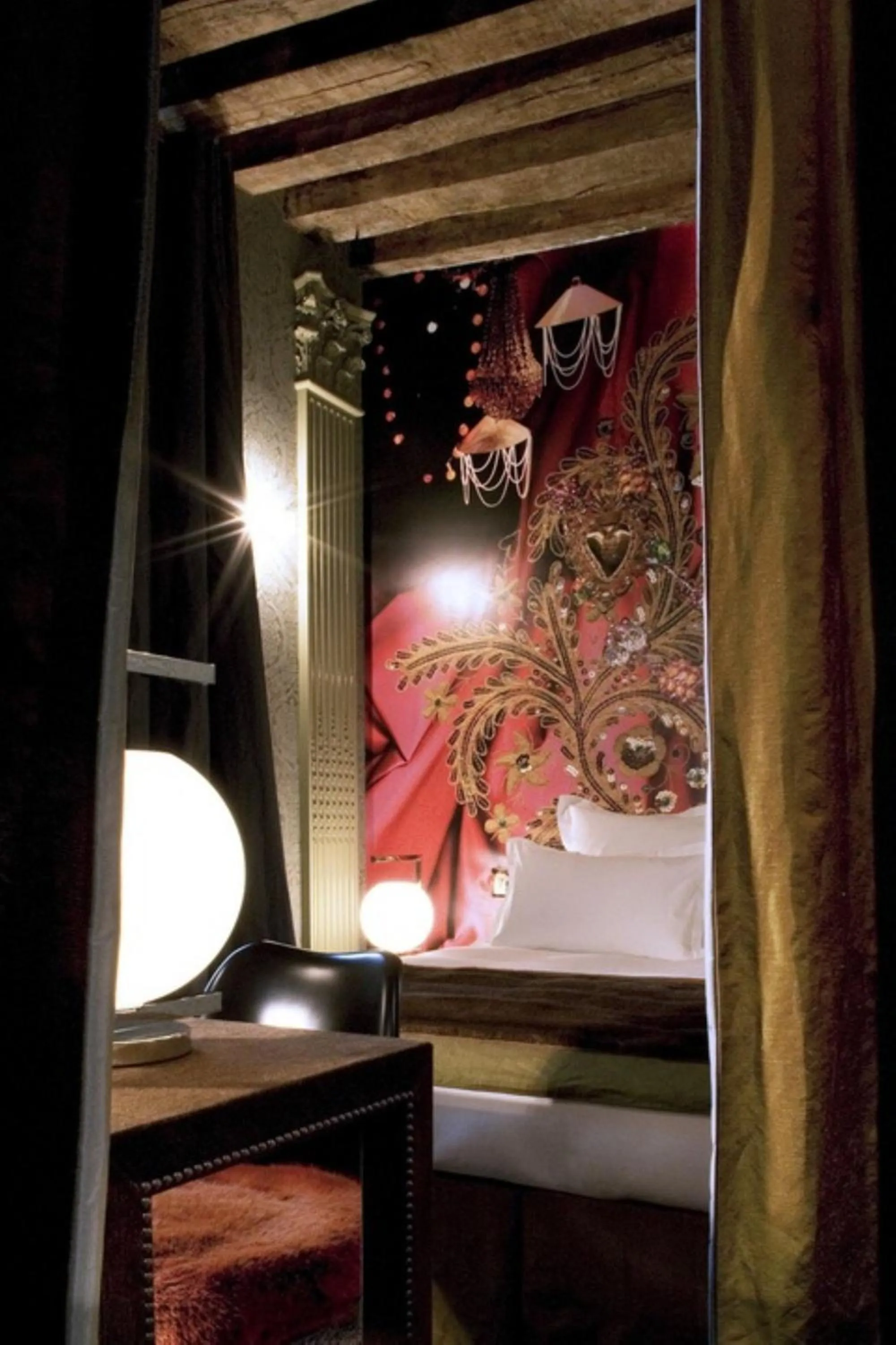 Bedroom, Bed in Hôtel du Petit Moulin, Haute Couture hotel by Lacroix