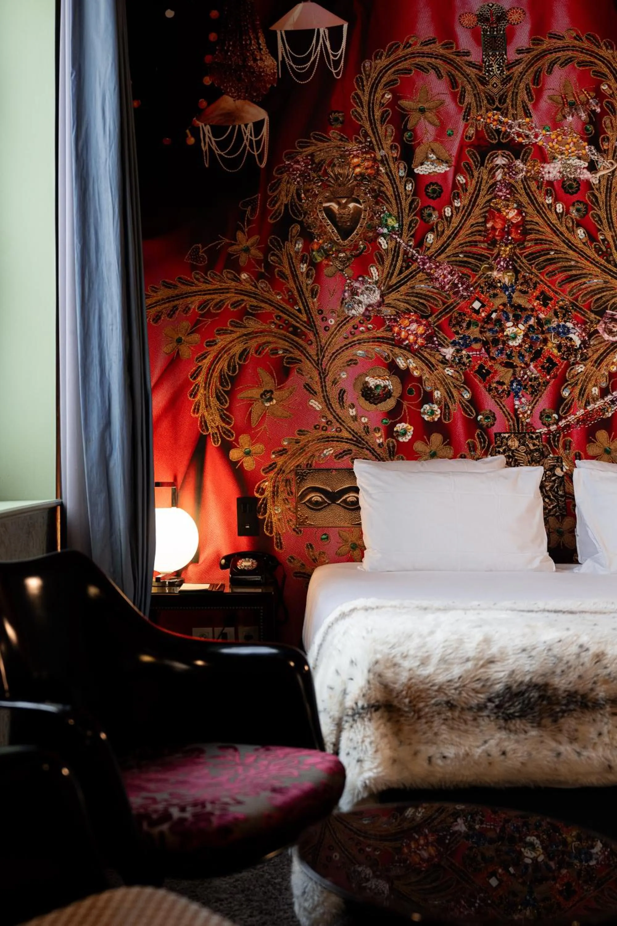 Bedroom, Bed in Hôtel du Petit Moulin, Haute Couture hotel by Lacroix